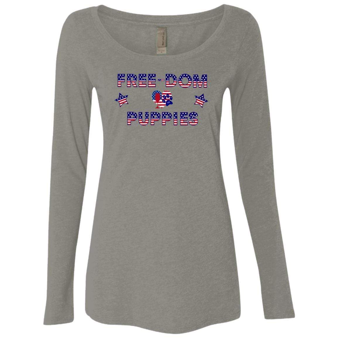 WineyBitches.Co Free Dom Puppies Women's Tri-Blend Long Sleeve Scoop Neck T-Shirt - Soft Comfort Fit for Casual Wear, Lounging & Everyday Outfits