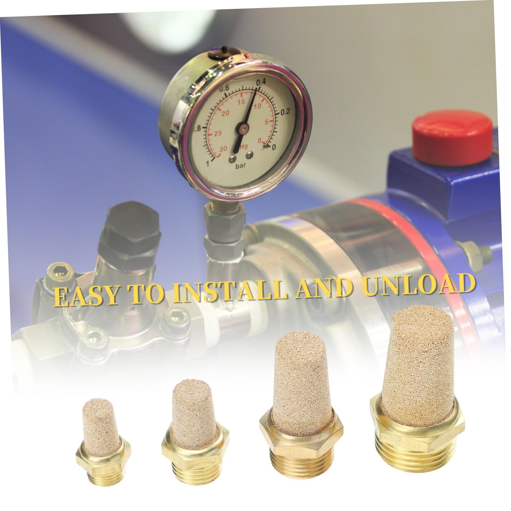 4-Piece Brass Pneumatic Muffler - High Efficiency Noise Reducer for Air Compressor Tools | Perfect for Workshops, Garages & Industrial Use