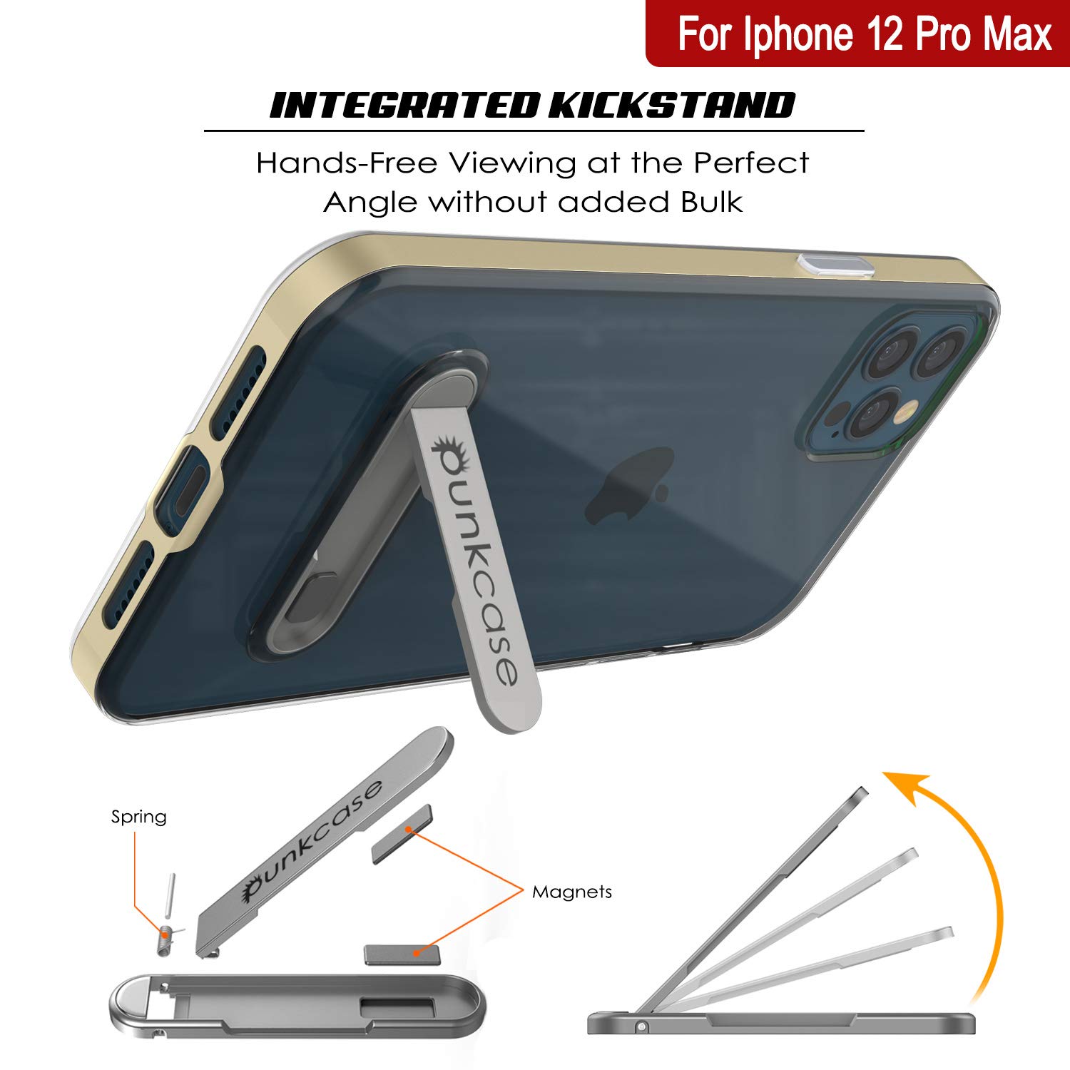 PunkCase for iPhone 12 Pro Max - Slim Fit Clear Protective Case with Kickstand & PUNKSHIELD Screen Protector | Lucid 3.0 Series | Gold | Perfect for Work, Travel & Everyday Use (6.7 Inch)