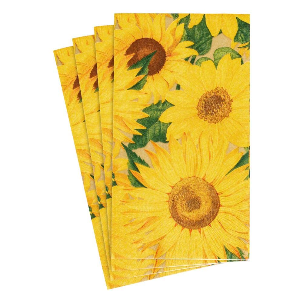 Caspari Sunflowers Paper Guest Towel Napkins - 4 Packs of 15 Floral Printed Disposable Napkins for Parties, Weddings & Home Decor