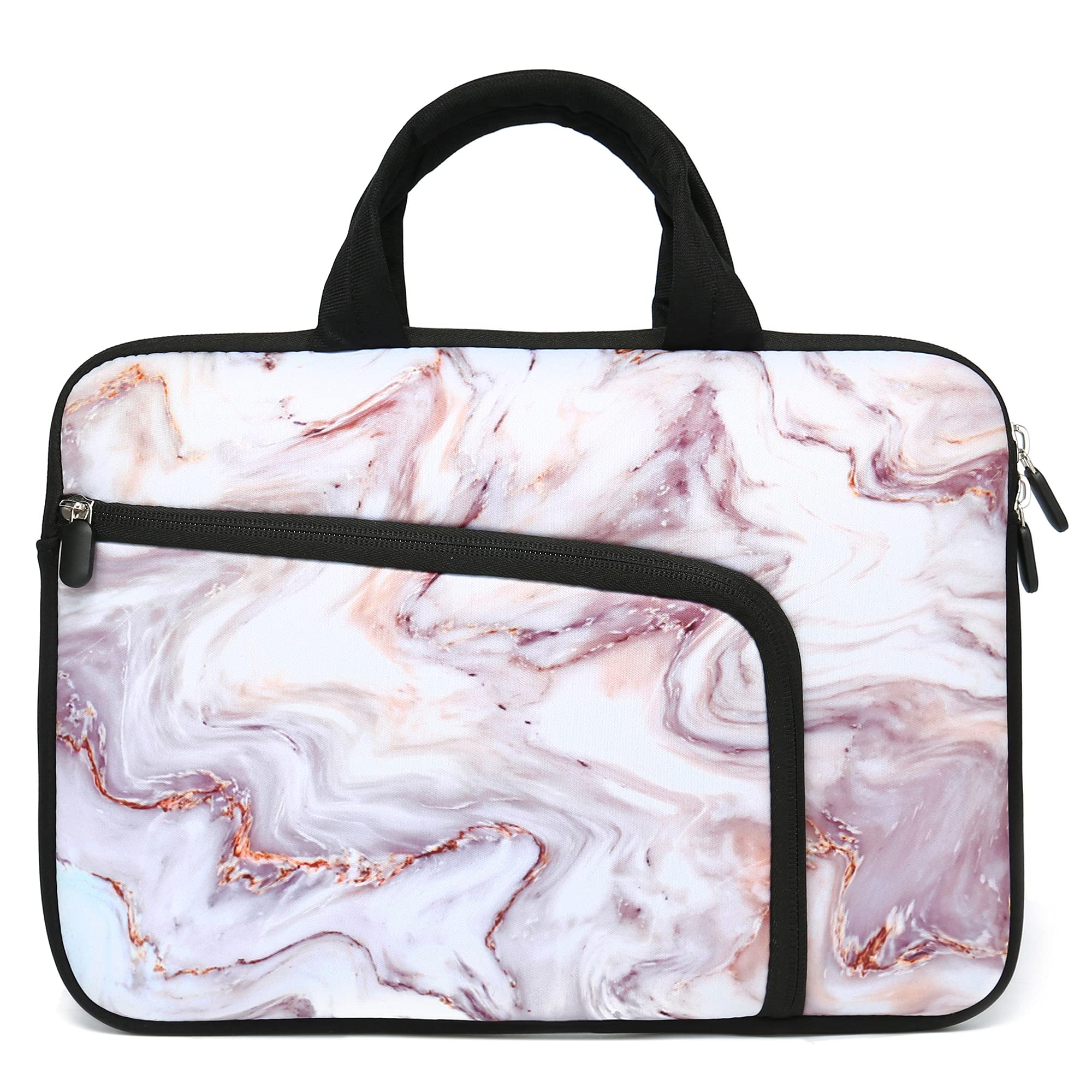 14-15.6 Inch Neoprene Laptop Sleeve with Handle - Protective Padded Case with Extra Pockets for Dell, Lenovo, HP, ASUS, Acer, Toshiba & Chromebook (Marble Design) - Perfect for Work, School & Travel