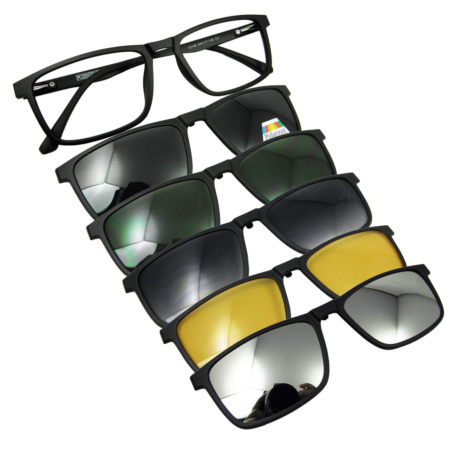 5-in-1 Magnetic Clip-On Polarized Sunglasses with Spring Hinges & Portable Case - RX Lens Compatible for Driving, Fishing, and Outdoor Activities