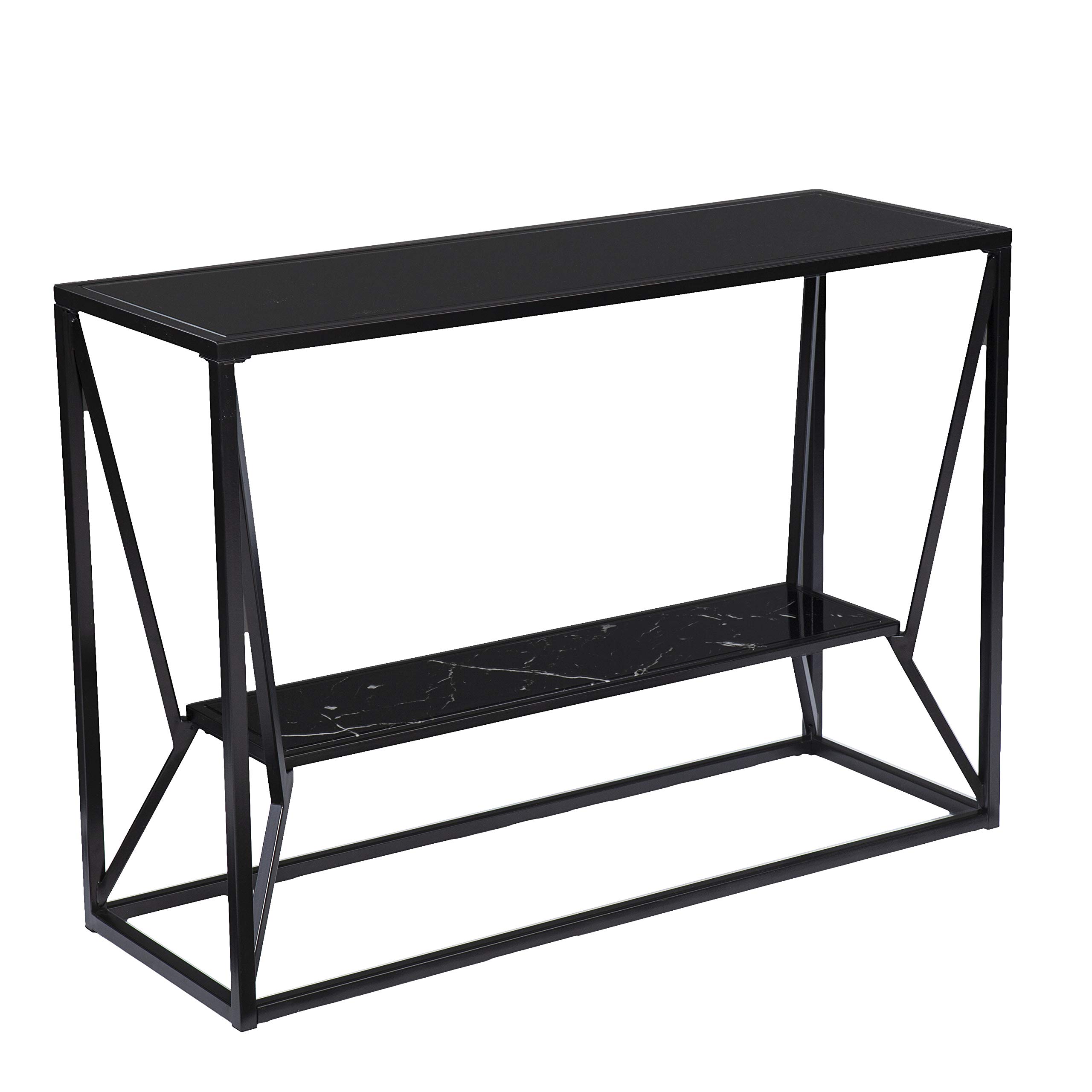 Argall Long Glass-Top Console Table - Modern Black Entryway Furniture for Hallway, Living Room & Office Decor | Sleek Glass & Metal Design
