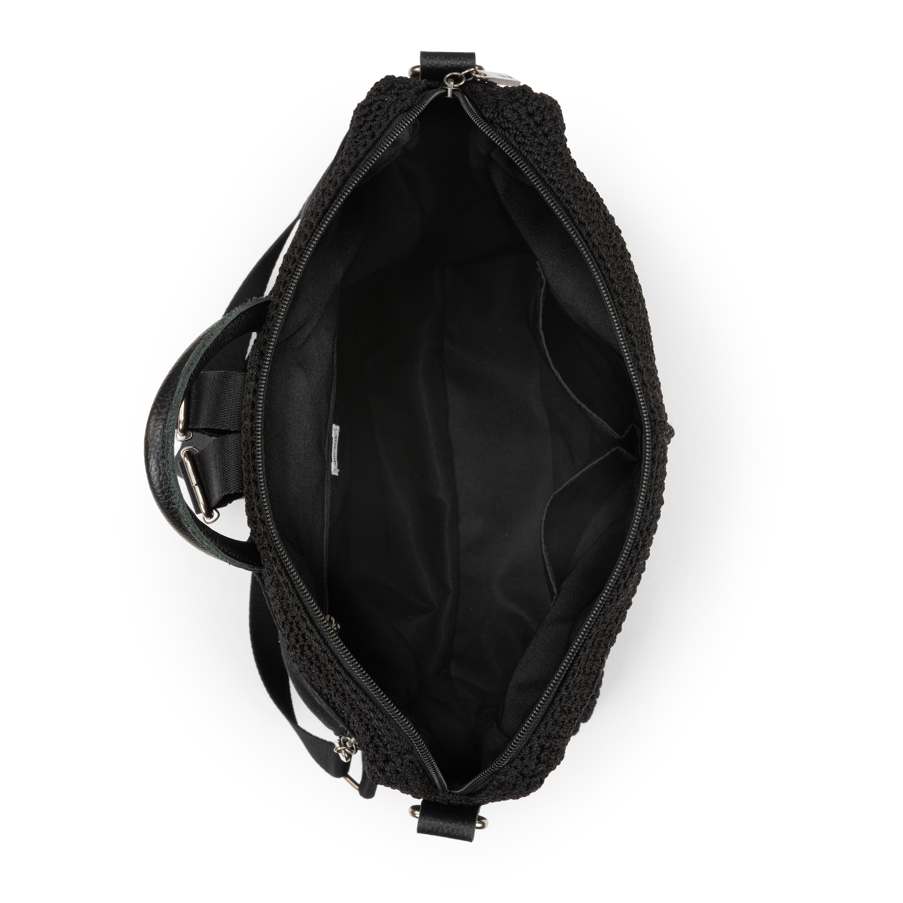 Handmade Los Feliz Crochet Backpack - Stylish Black Knitted Bag for Women, Perfect for Travel, Work & Daily Use