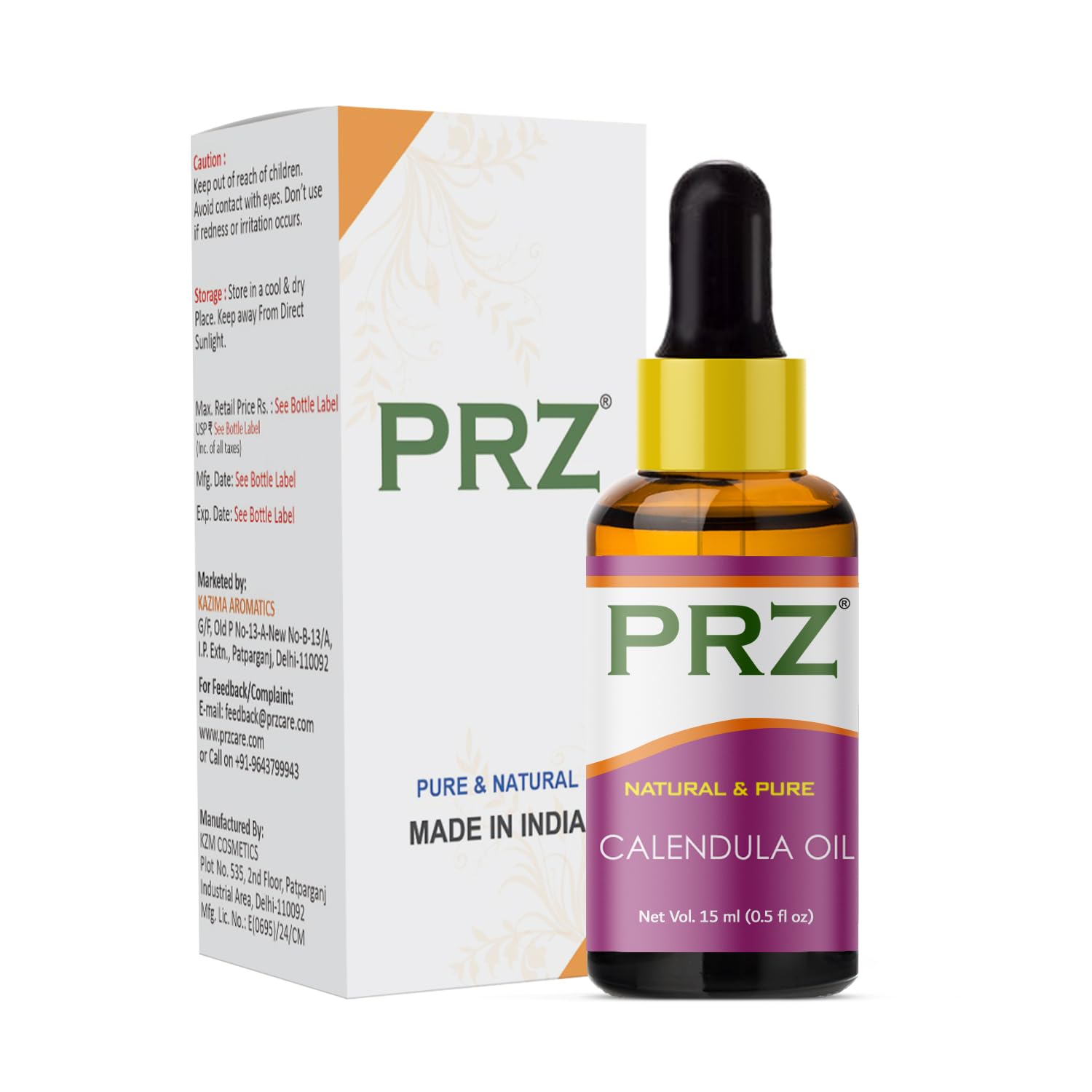 PRZ Calendula Essential Oil - 100% Pure Natural for Skin Care, Hair Growth & Aromatherapy, 15ml - Perfect for Massage, DIY Beauty & Relaxation