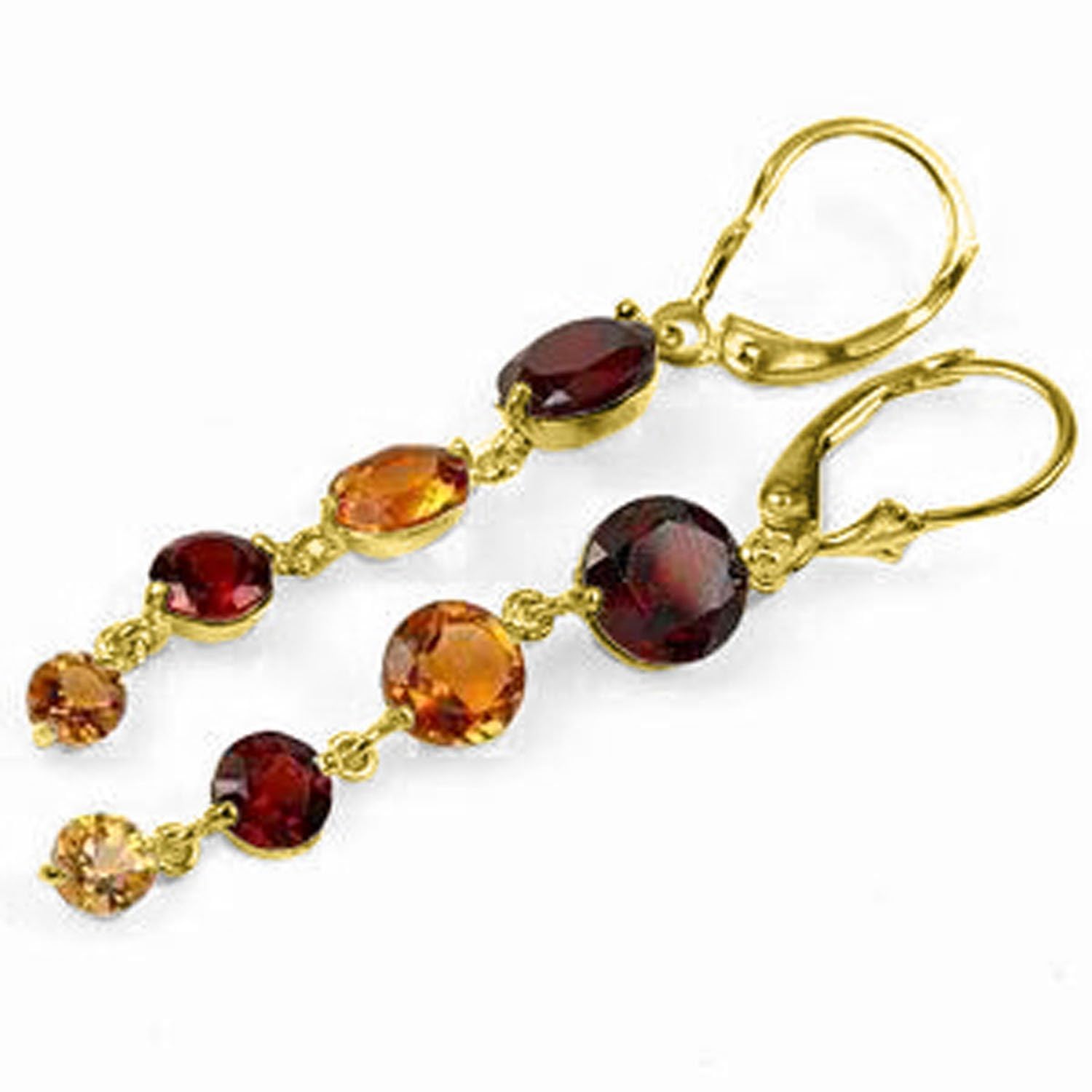 14K Yellow Gold Chandelier Earrings with Garnets & Citrines - Elegant Dangling Earrings for Women, Perfect for Weddings, Parties & Special Occasions
