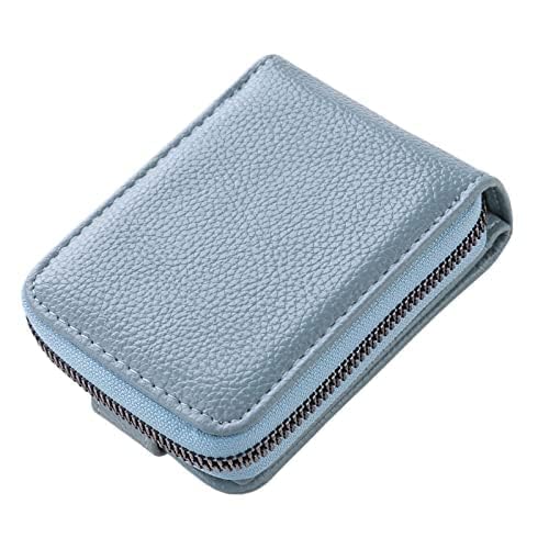 Premium Leather Slim Wallet for Men & Women - RFID Blocking Card Holder for ID, Business & ATM Cards | Zipper Closure | Blue | Perfect for Travel, Office & Everyday Use