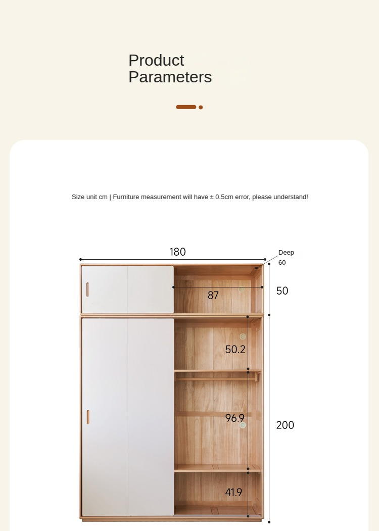 Solid Wood Beech & Poplar Nordic Sliding Door Wardrobe - Modern Closet for Bedroom, Living Room, and Entryway Storage
