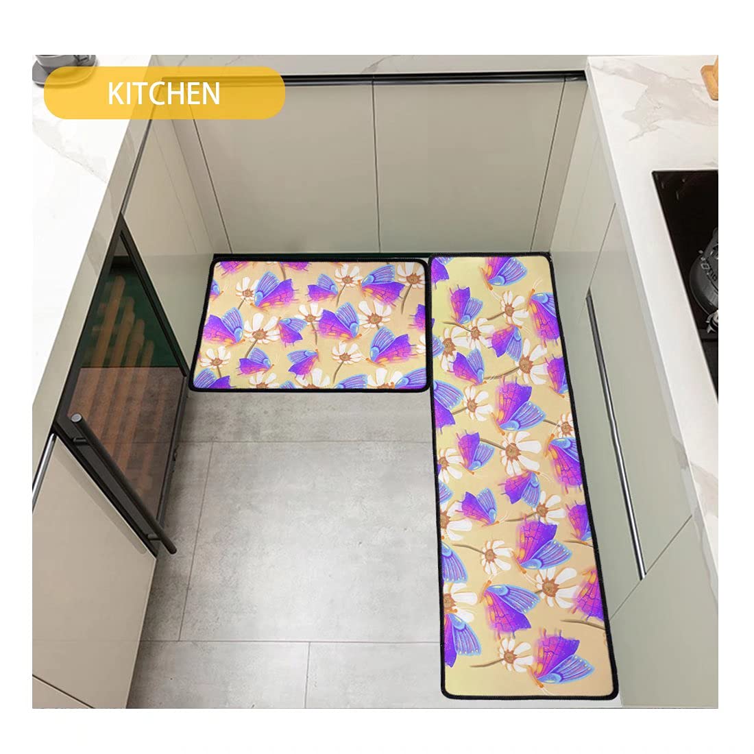 **2-Pack Non-Slip Kitchen Rugs - Waterproof Cushioned Floor Mats for Sink, Office & Home - Anti-Fatigue Welcome Doormat with 