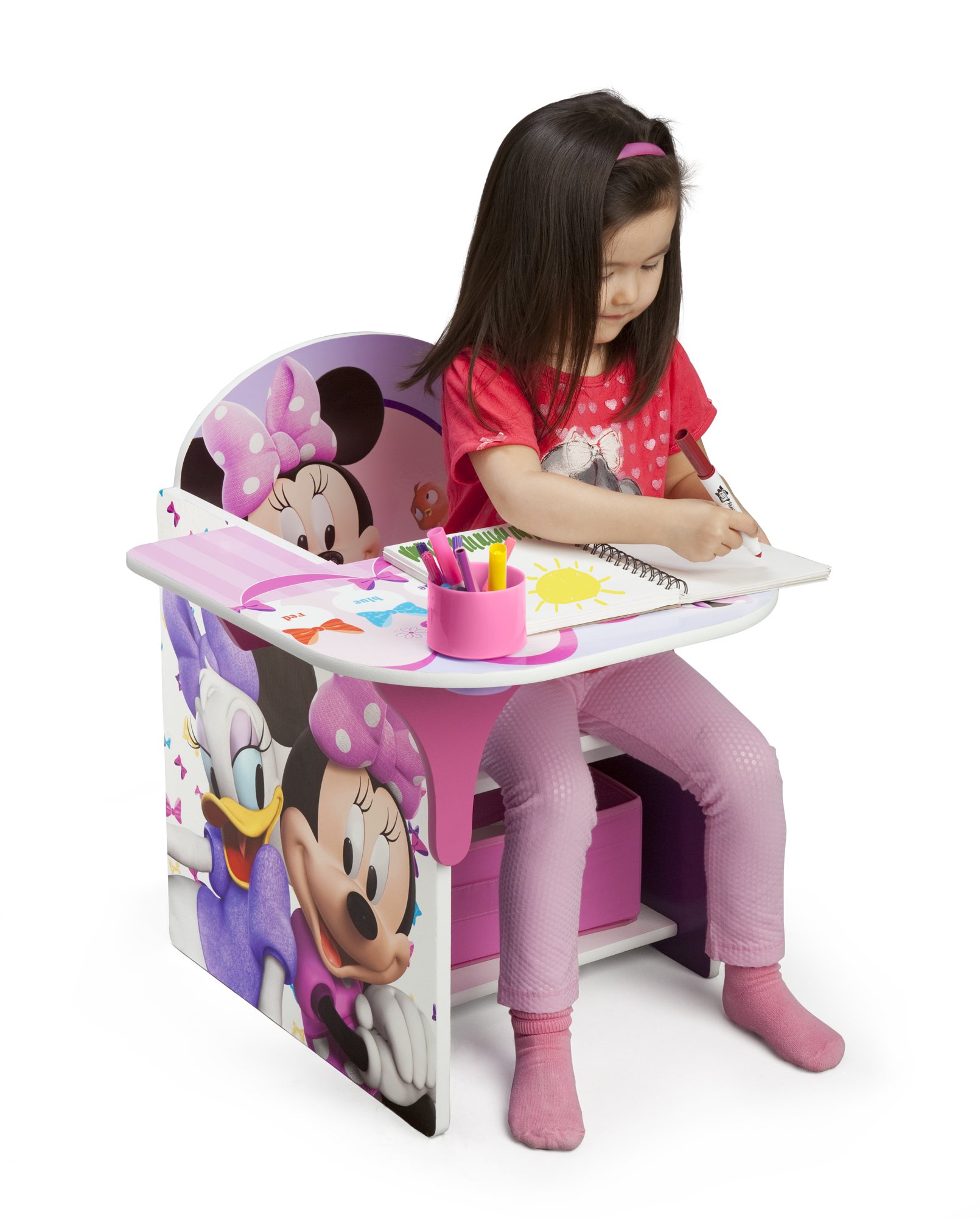 Delta Children Baby Shark & Minnie Mouse Kids Study Desk with Storage Bins - Perfect for Arts & Crafts, Homeschooling, Snack Time & Playroom Organization | Durable Toddler Activity Table for Learning & Fun