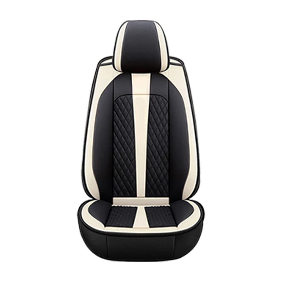 Premium PU Leather Waterproof & Breathable Car Seat Covers - Universal Fit for Mitsubishi ASX, Eclipse, Grandis, Montero, Lancer, Pajero - Airbag Compatible (Black/Beige) | All-Weather Protection & Comfort for Road Trips, Commuting & Daily Driving