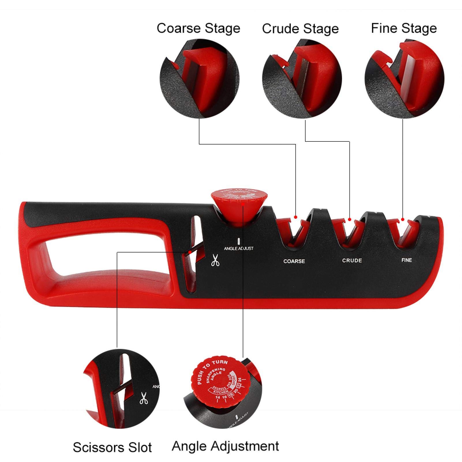 4-in-1 Kitchen Knife Sharpener - Tungsten Steel & Ceramic Manual Blade & Scissor Sharpening Tool for Chef Knives, Pocket Knives, Hunting Knives - Perfect for Home Kitchen, Camping & Outdoor Cooking