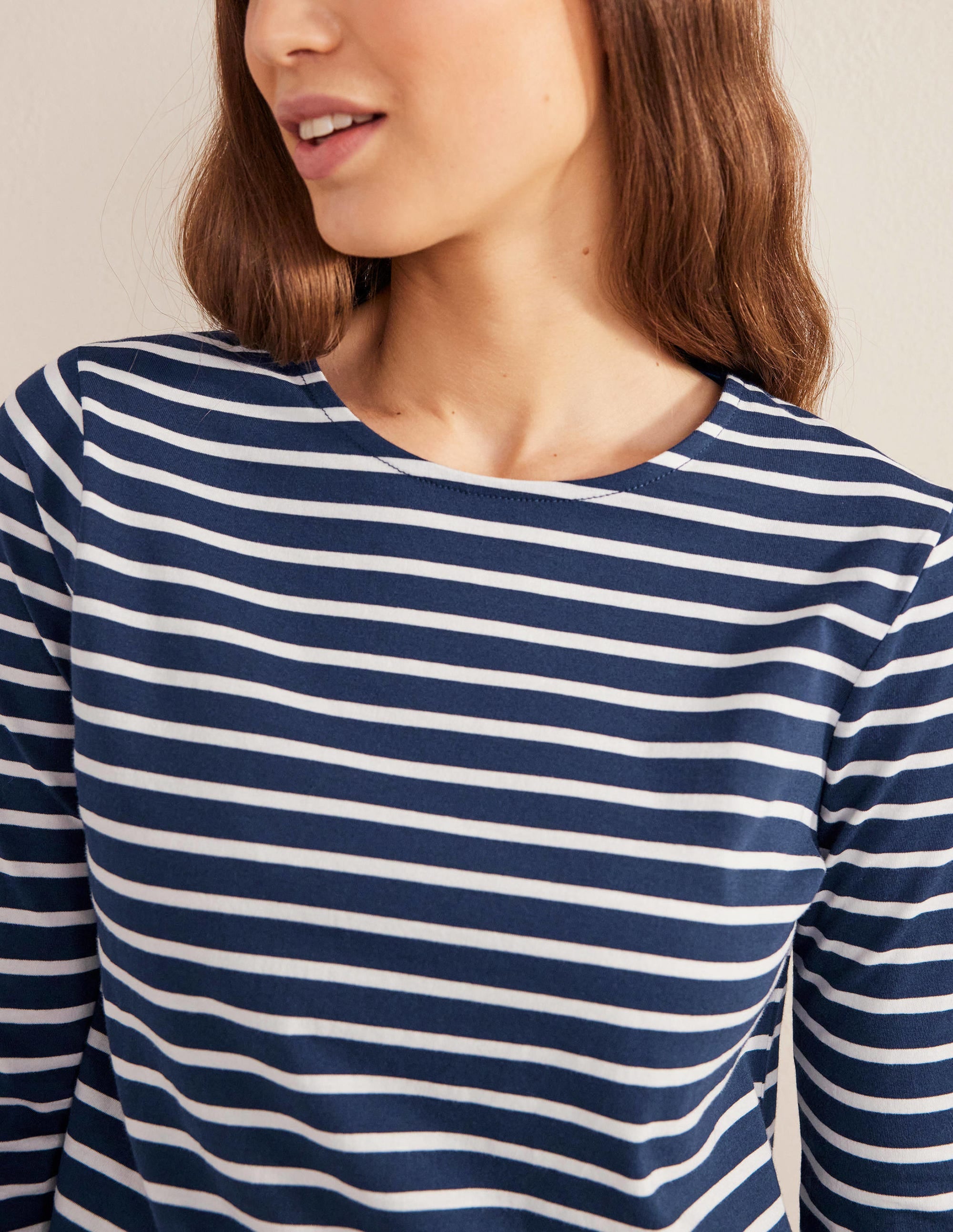 Bea Long Sleeve Breton Stripe Shirt for Women - Navy & Ivory Classic Striped Top - Perfect for Casual Wear, Office Outfits & Fall Layering