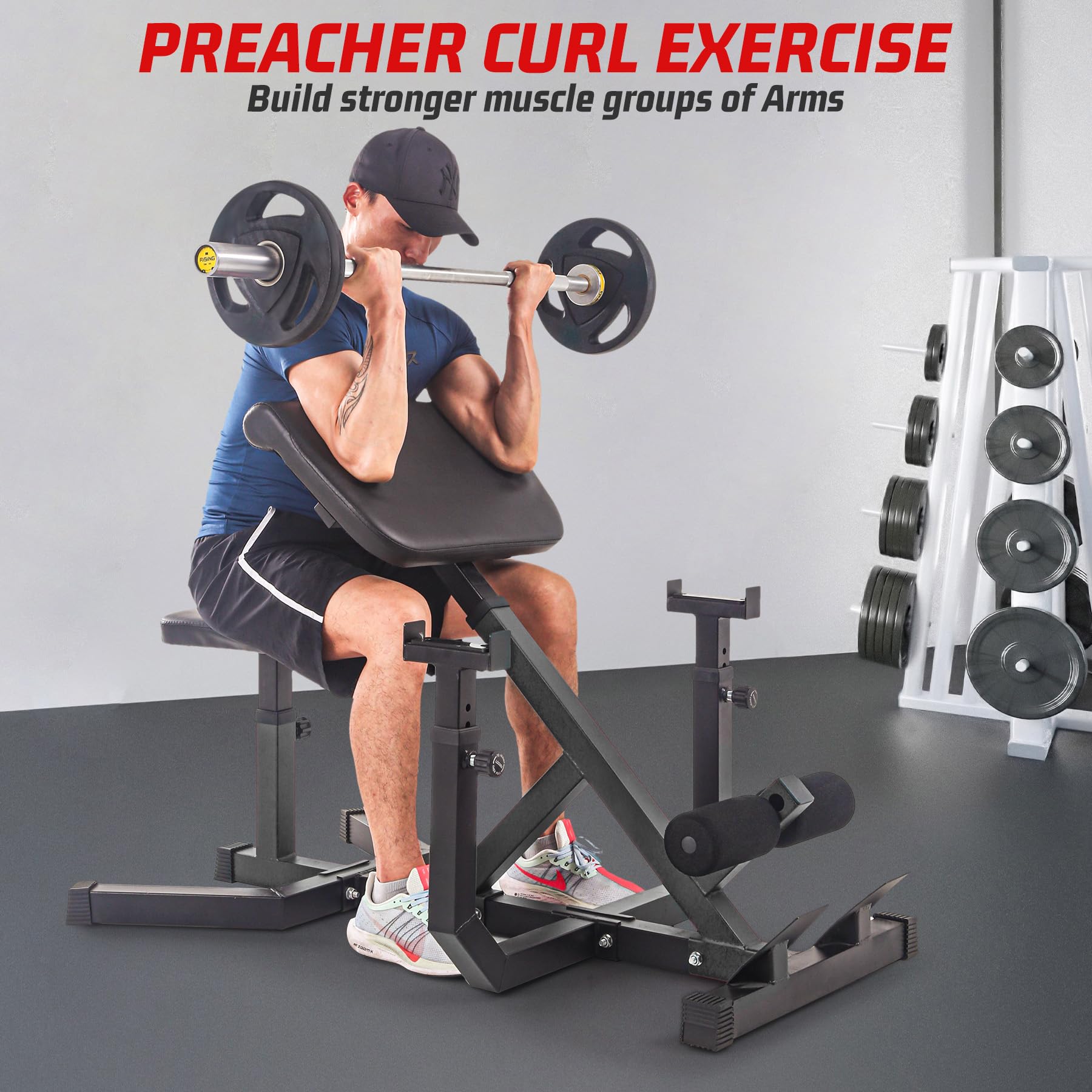 GARVEE 2-in-1 Roman Chair & Preacher Curl Bench - Adjustable Hyperextension Bench for Home Gym - Heavy Duty Ab, Back, Glute & Leg Workout Equipment with Arm Support - Perfect for Strength Training & Core Exercises (Black)