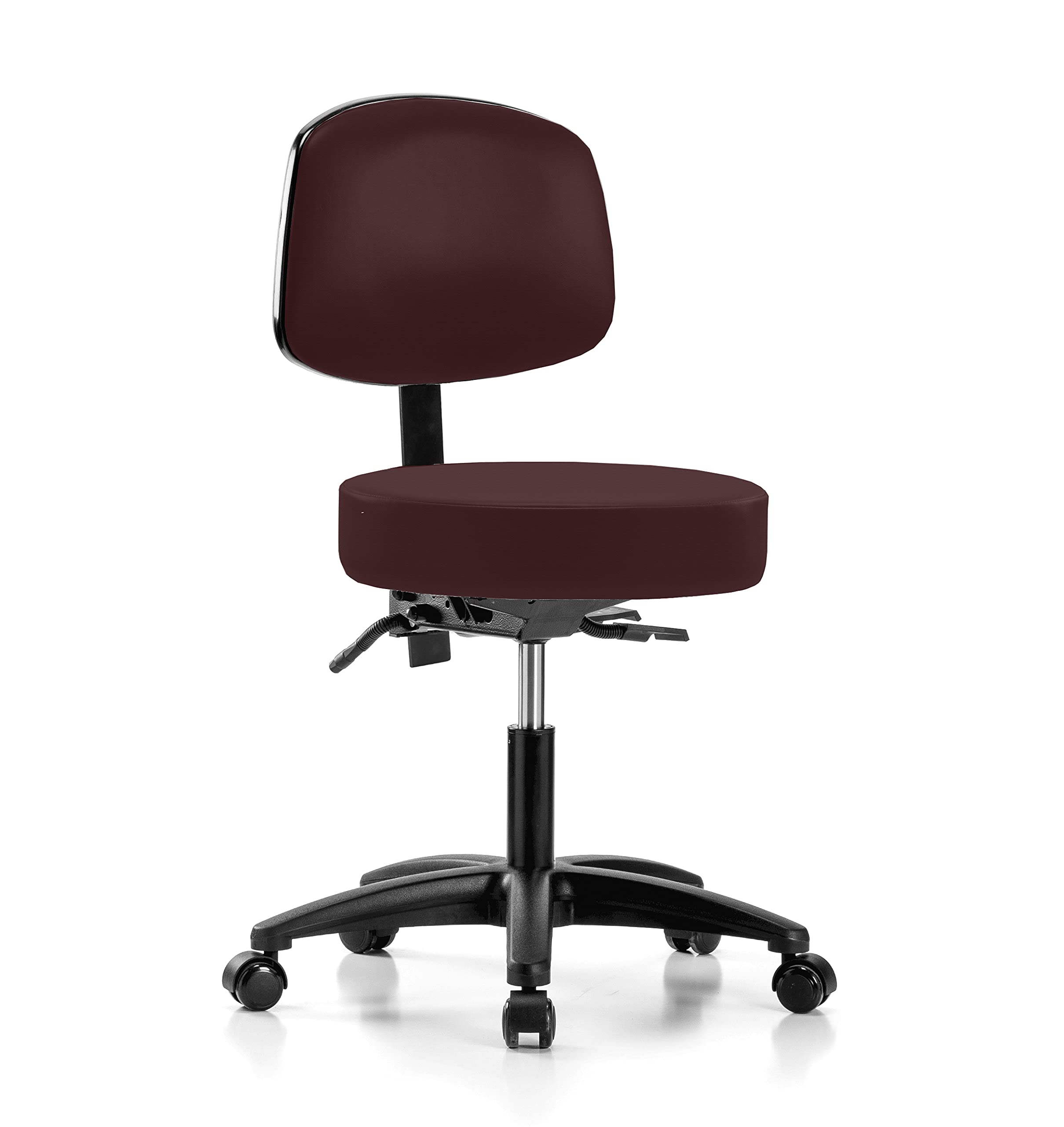Perch Walter Adjustable Rolling Doctor Stool with Back Support - 300 lb Capacity for Carpet & Linoleum Floors | Perfect for Medical Offices, Home Desks & Beauty Salons | Burgundy Fabric Seat