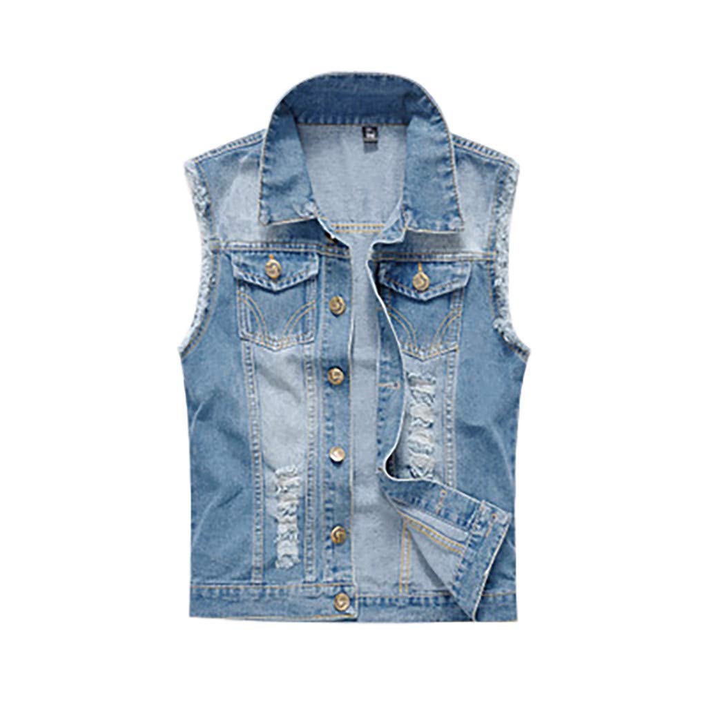 Men's Denim Vest Jacket - Sleeveless with Pockets for Casual Wear & Outdoor