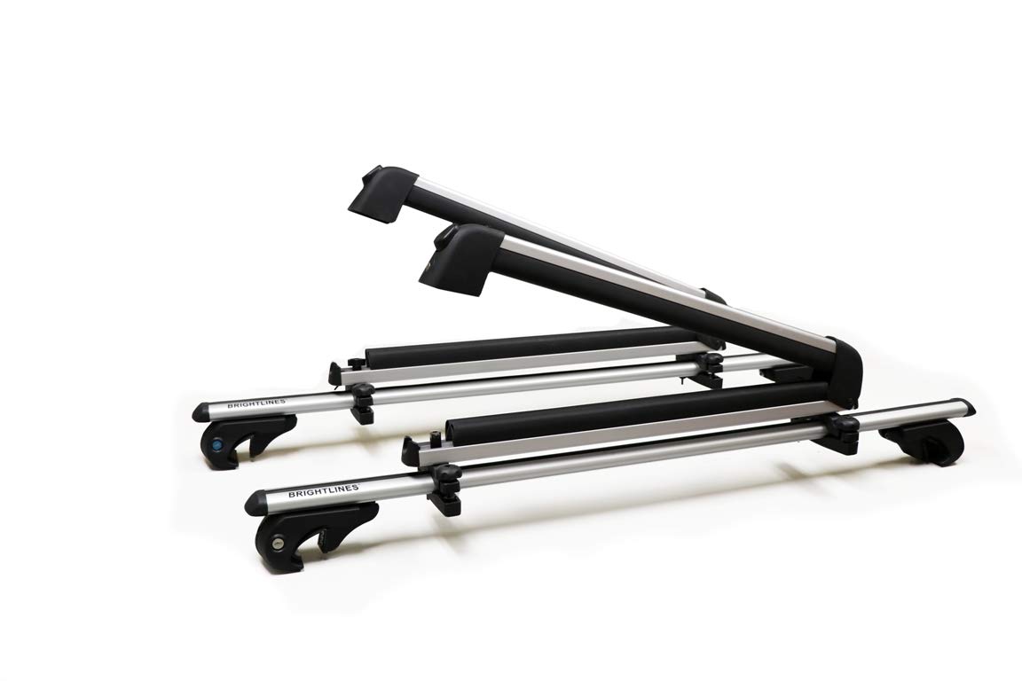 BRIGHTLINES Crossbars & Ski Rack for 6 Skis 4 Snowboards - Compatible with 2001-2014 VW Jetta Wagon - Heavy Duty Roof Rack for Winter Sports & Outdoor Adventures