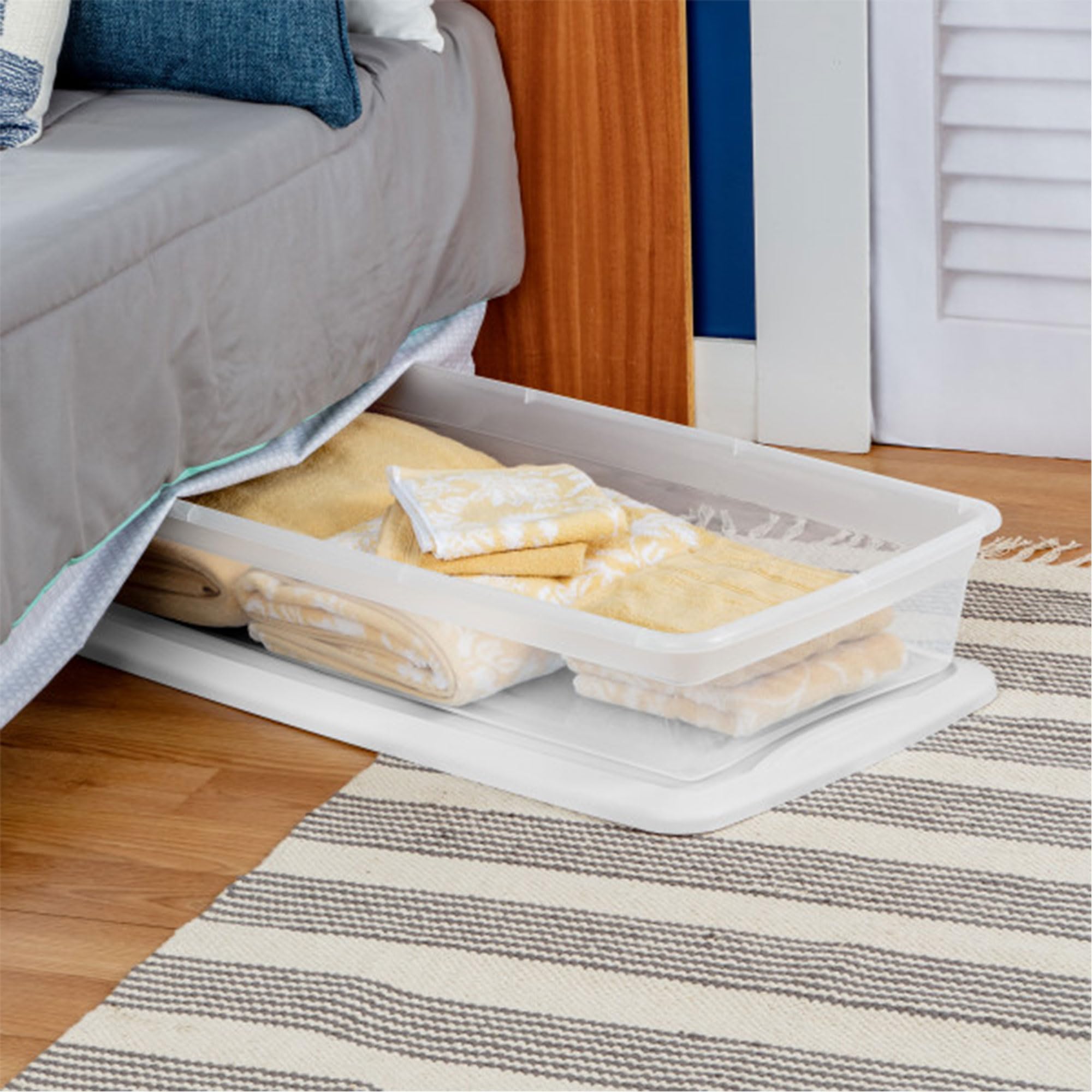 Sterilite 12-Pack Clear Plastic Under Bed Storage Boxes with Snap-On Lids - 41 Quart Stackable Bins for Clothes, Shoes & Seasonal Items - Perfect for Bedroom, Closet & Home Organization