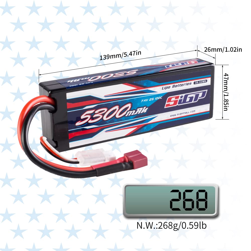 2S Lipo Battery 7.4V 5300mAh 100C Hard Case with Deans T Plug - High Performance RC Battery for Car, Truck, Boat, Tank, Buggy Racing - 2 Pack - Perfect for Hobbyists and Competitive Racing Enthusiasts