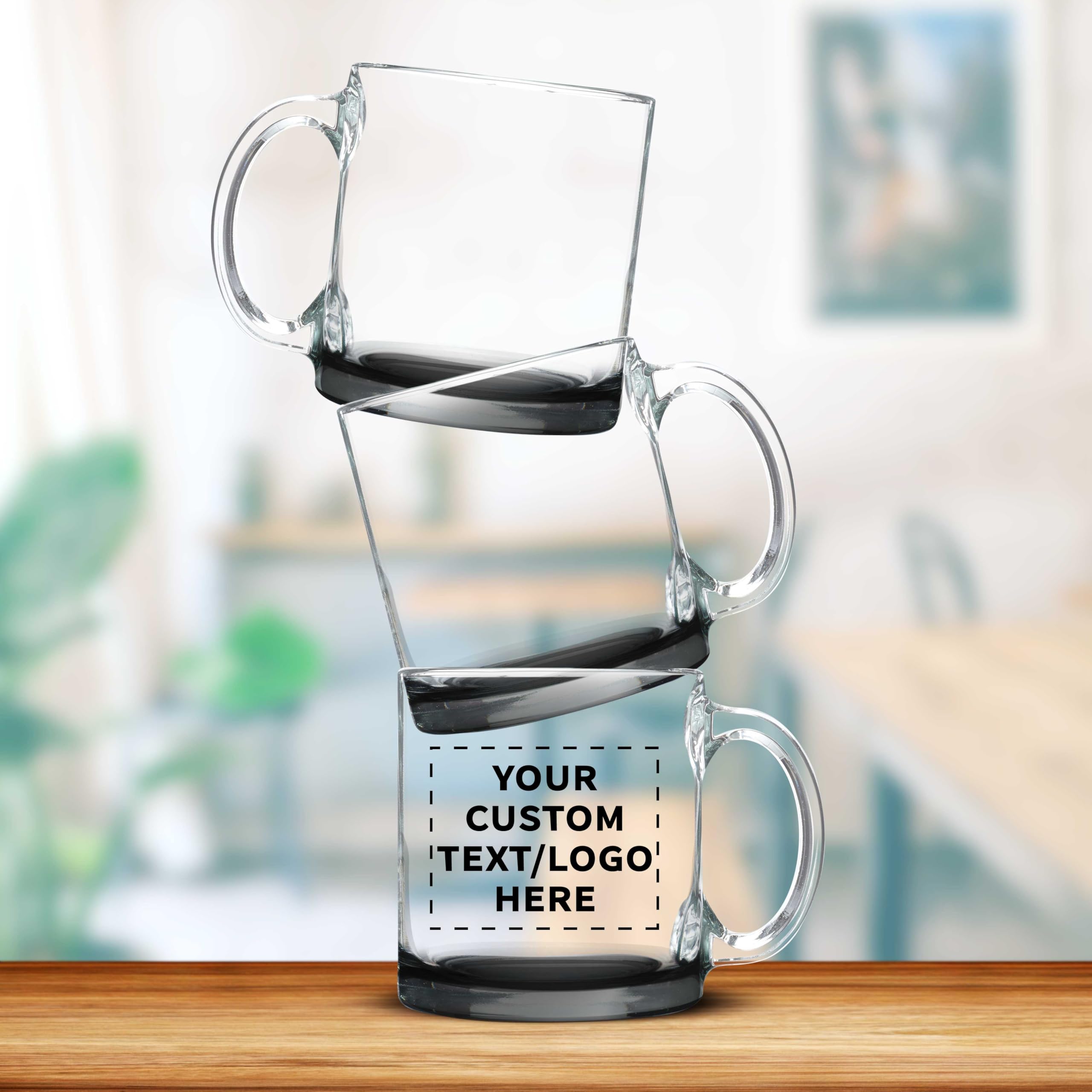 Personalized 13 oz Clear Glass Coffee Mugs Set of 50 - Custom Libbey Bulk Pack for Coffee, Tea, Espresso & Hot Cocoa - Black Bottom - Ideal for Cafes, Restaurants, Offices & Events