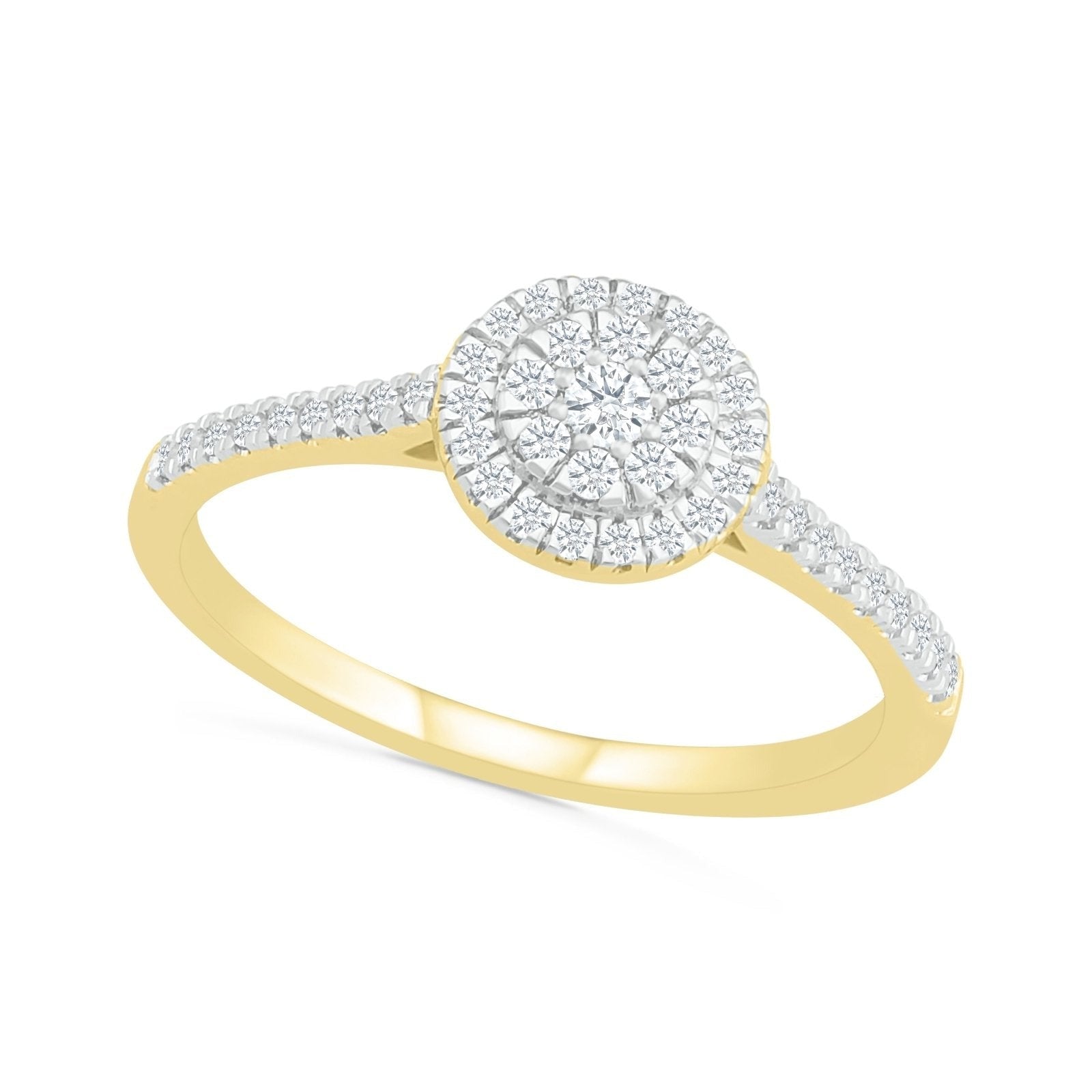 10k Yellow Gold Pave Diamond Round Illusion Ring with Diamond Halo - Elegant Bridal Jewelry for Engagement, Wedding & Anniversary Gifts