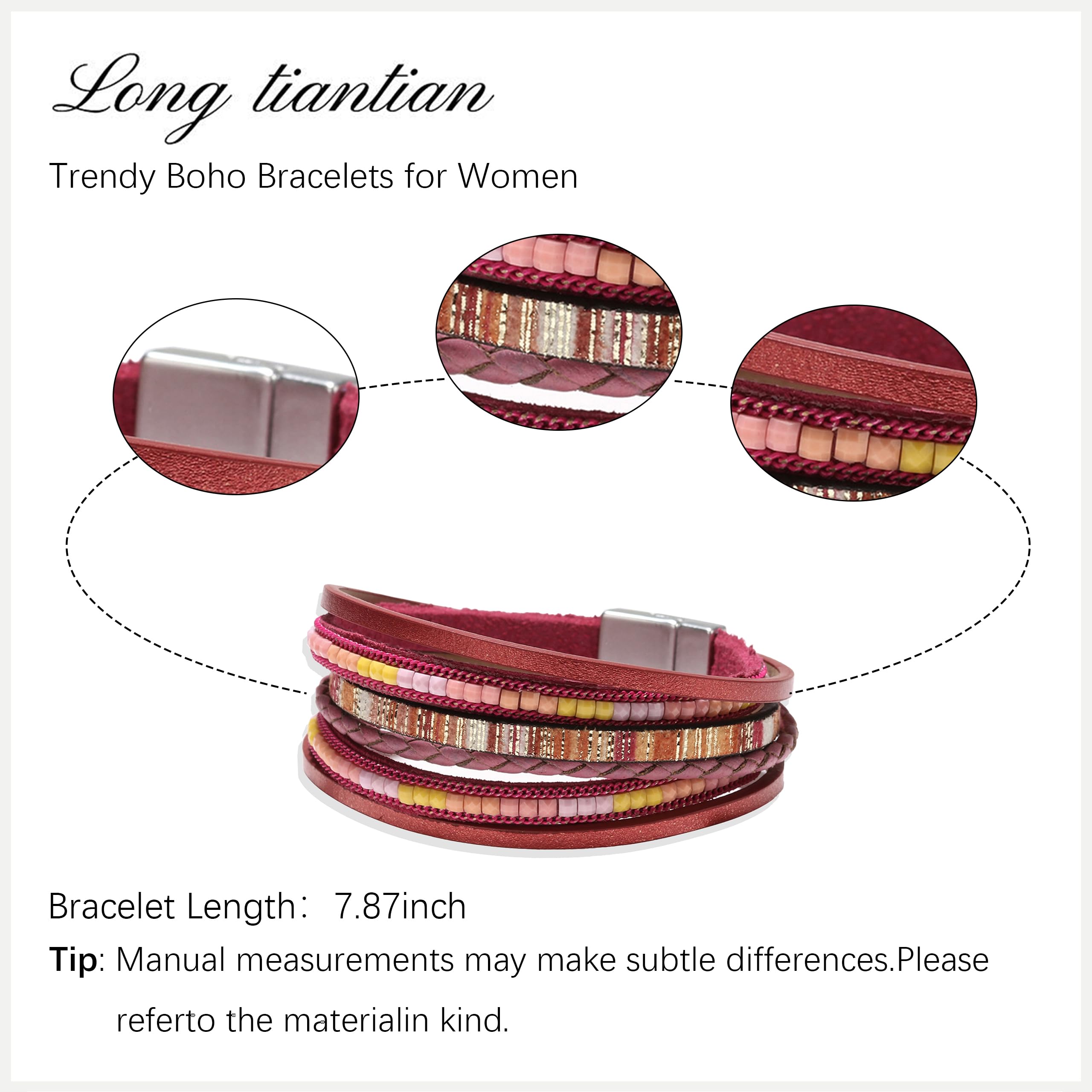 Trendy Blue Leather Wrap Bracelet for Women - Stackable Western Cuff Bracelet, Multi-Layer Boho Jewelry for Everyday Wear & Fashion Accessories