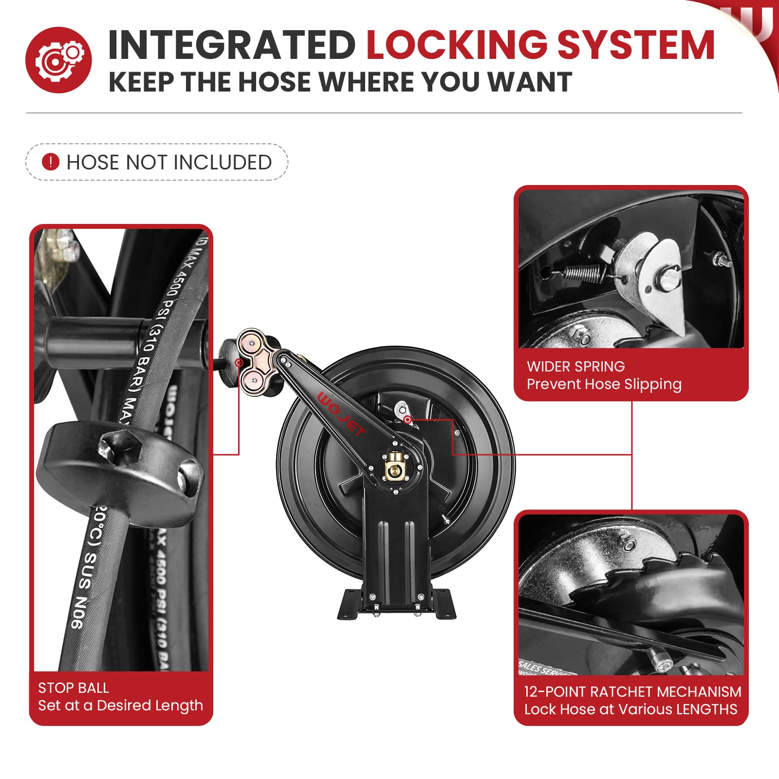 **50 ft x 3/8 in Heavy Duty Steel Pressure Washer Hose Reel - Retractable for Water, Air & Oil - Dual Arm Auto Rewind, Max 4000PSI (Hose Not Included) - Perfect for Car Washing, Home Cleaning & Industrial Use**