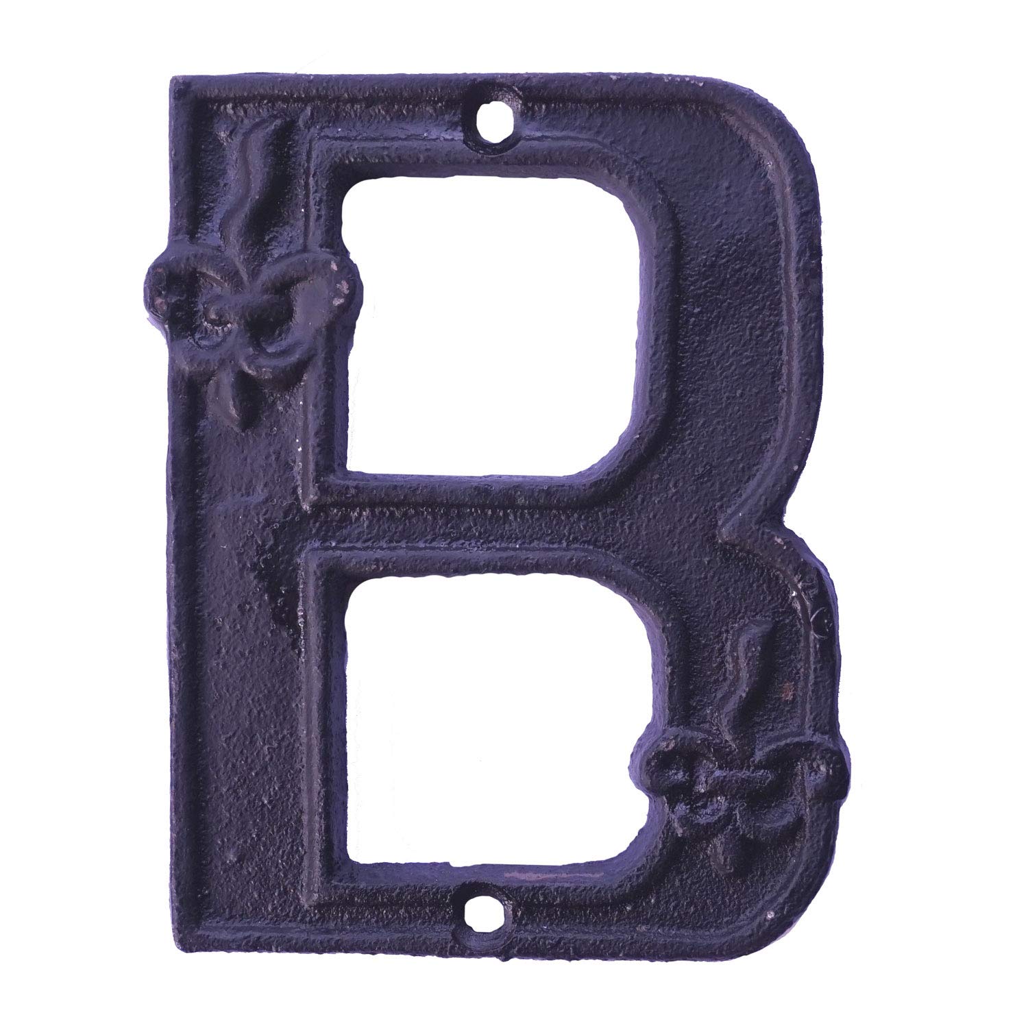 Lulu Decor CI25HNB Black Cast Iron House Number B with Fleur De Lis Design - Rustic Outdoor Address Plaque for Home, Garden, and Mailbox Decoration