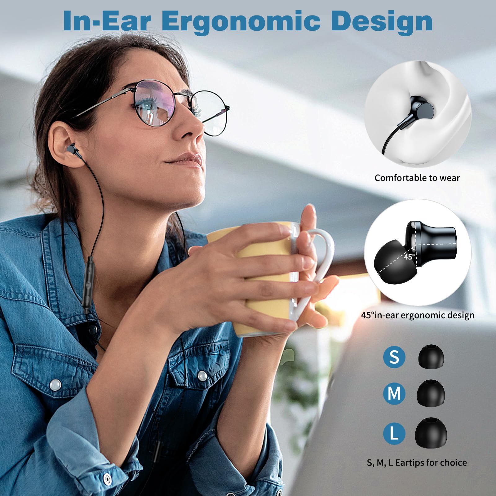 COOYA USB C Wired Earbuds with Mic - Noise Cancelling Magnetic In-Ear Earphones for iPhone 16 Pro/16e/15, iPad 10/Air, Pixel 9/8, Samsung S25 Ultra/A16/S23/S22/A35/A56, OnePlus 13 - Perfect for Commuting, Gaming & Work Calls