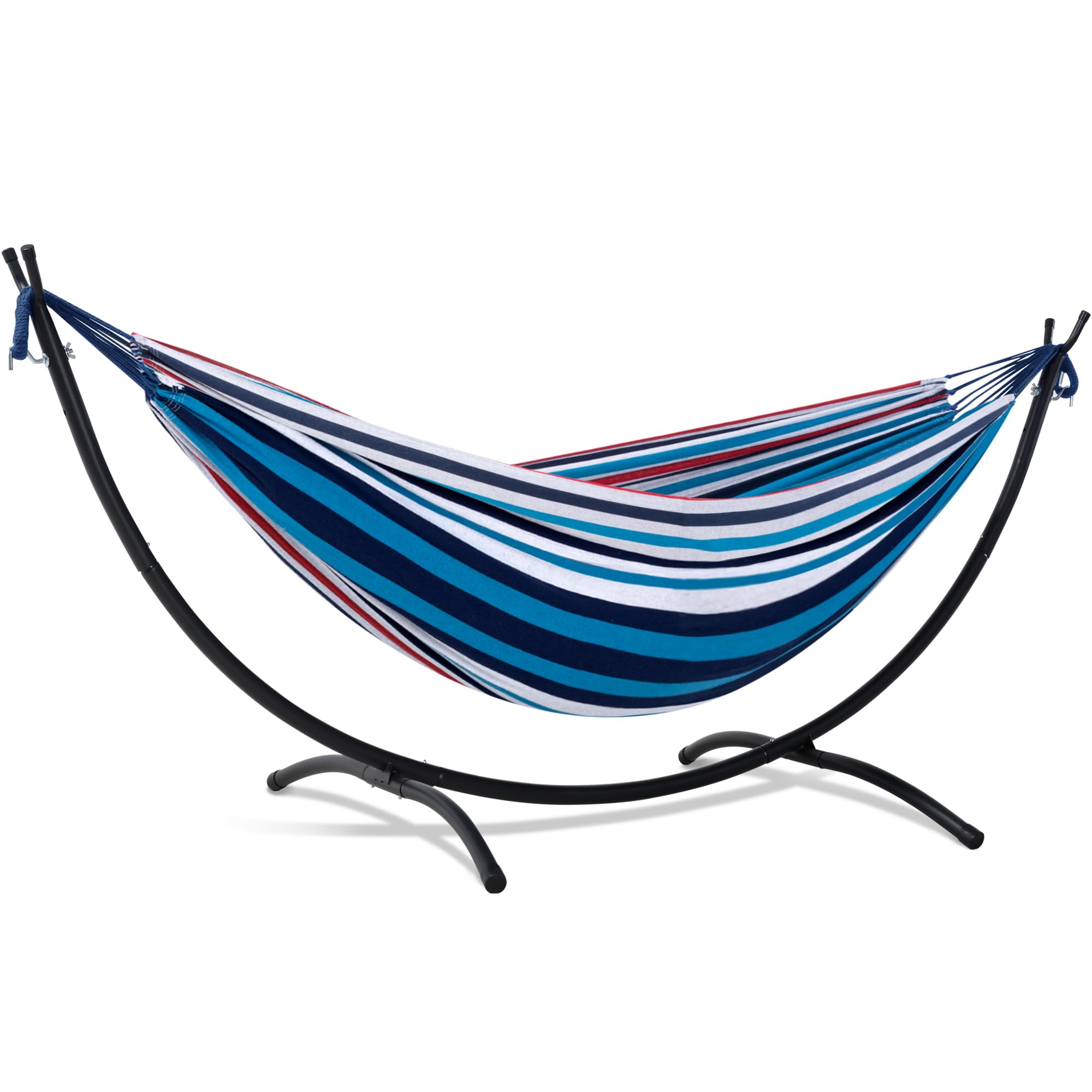 SUNCREAT Outdoor Hammock with Stand - 475 lbs Weight Capacity, Blue & Red Stripes - Perfect for Backyard, Patio, Porch, Camping & Relaxation