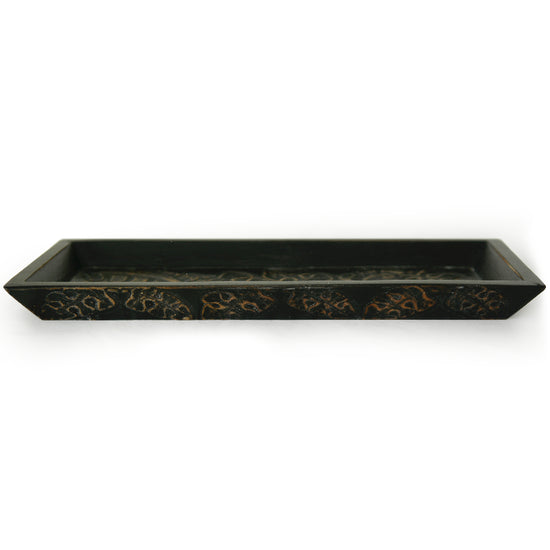 Handmade Small Carved Wooden Tray with Leaf Motif - Decorative Serving Tray for Coffee, Jewelry & Home Decor | Perfect for Dining Table Centerpiece, Bathroom Organizer or Gift Giving