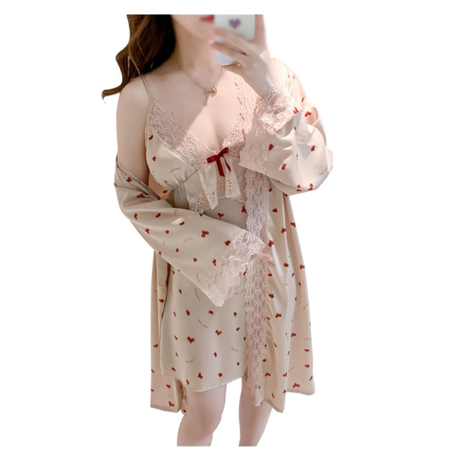 Sexy Lace Suspender Bra & Nightgown Set - Summer Ice Silk Robe & Pajama Two Piece for Women (Color B, Size M) | Romantic Lingerie, Sleepwear & Boudoir Outfit