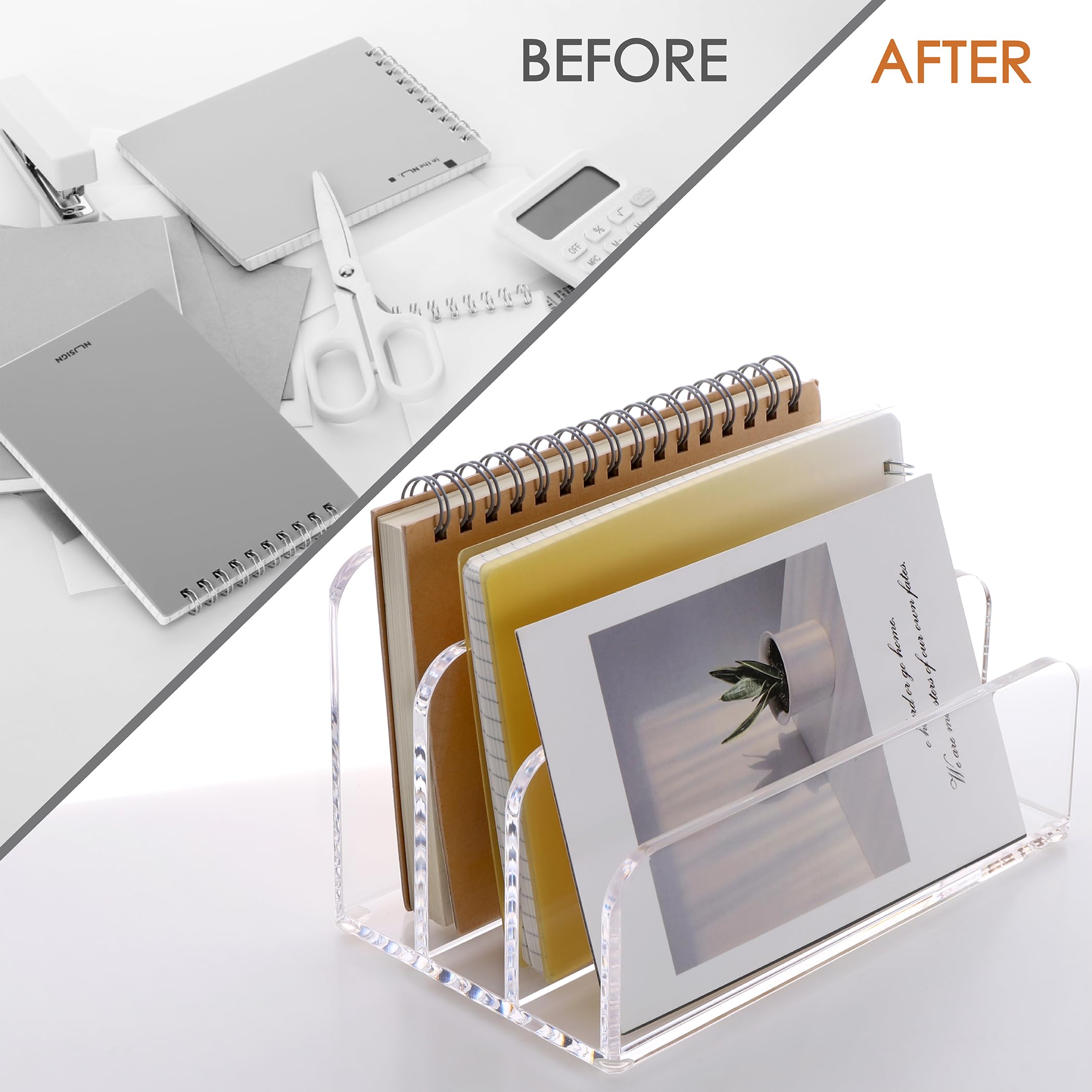 SANRUI 3-Tier Acrylic Mail Organizer - Vertical Letter Holder & File Sorter for Desk - Clear Office Document Organizer - Perfect for Home Office, Mailroom Organization and Paperwork Management