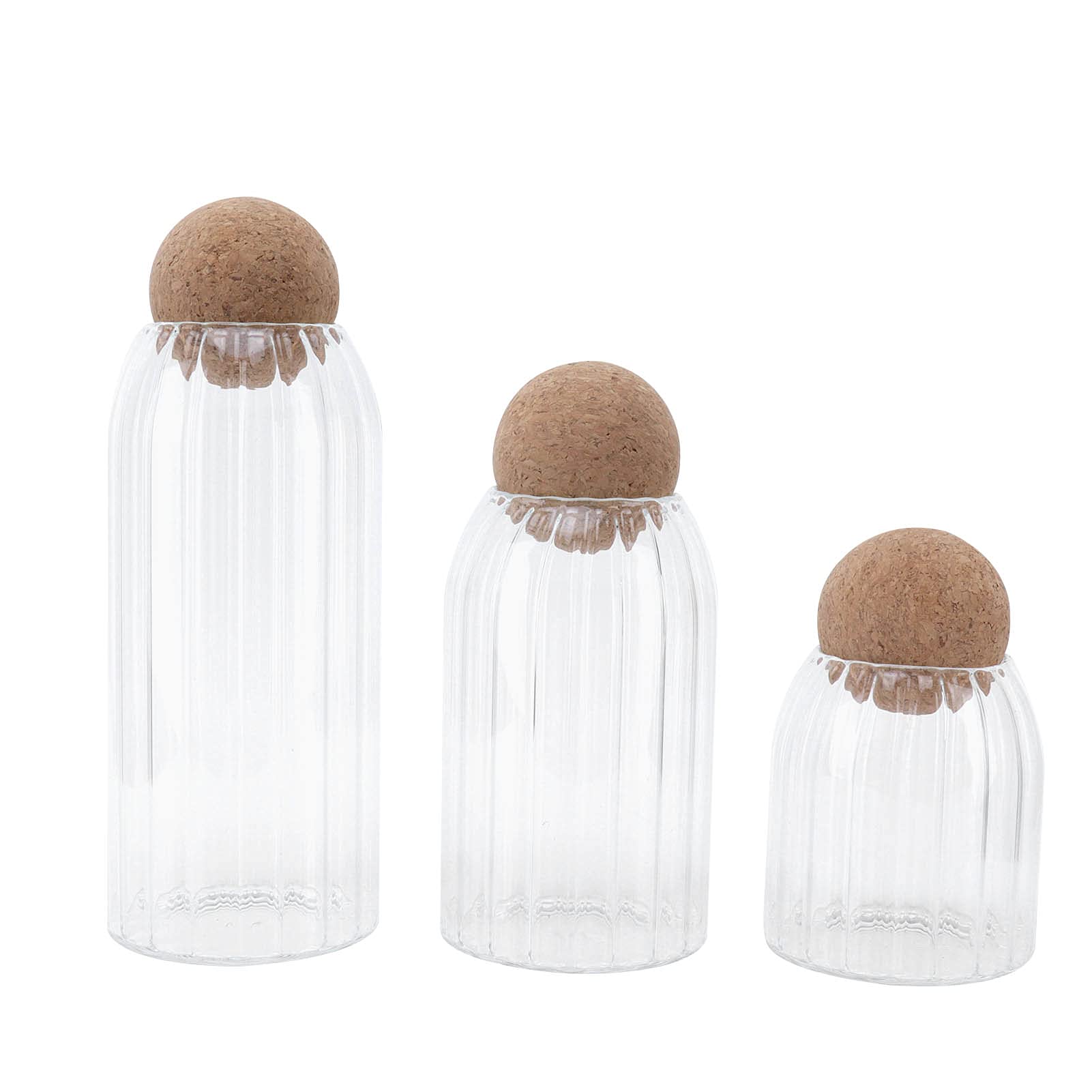 3-Piece Airtight Glass Tea Canister Set with Ball Cork - Transparent Kitchen Storage Jars for Tea, Coffee, Spices & Seasonings | Perfect for Pantry Organization & Countertop Display