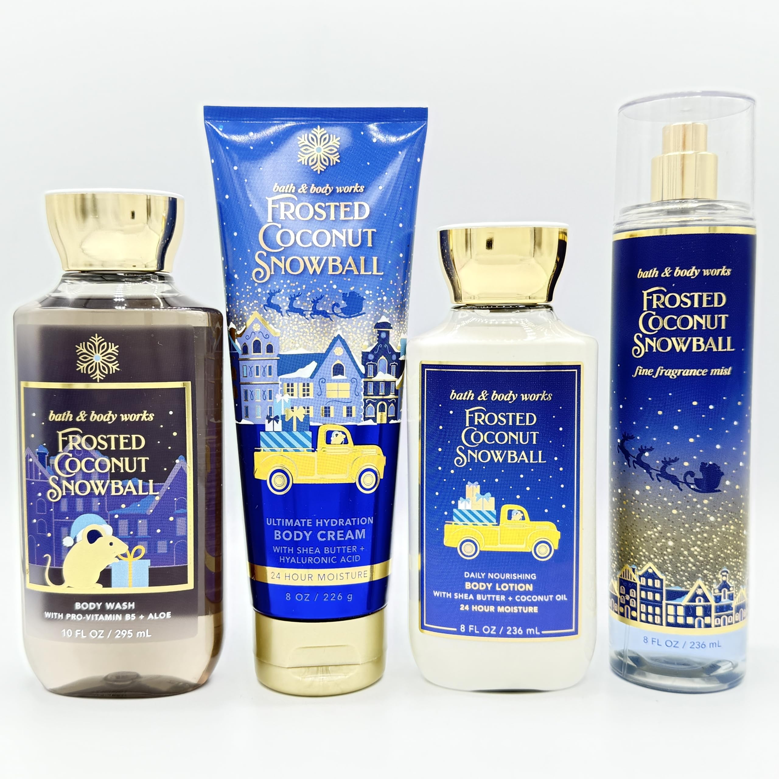 Frosted Coconut Snowball 4-Piece Bath & Body Gift Set - Moisturizing Body Wash, Hydrating Body Cream, Nourishing Lotion & Refreshing Mist | Perfect for Spa Day, Self-Care Routine & Holiday Gifts
