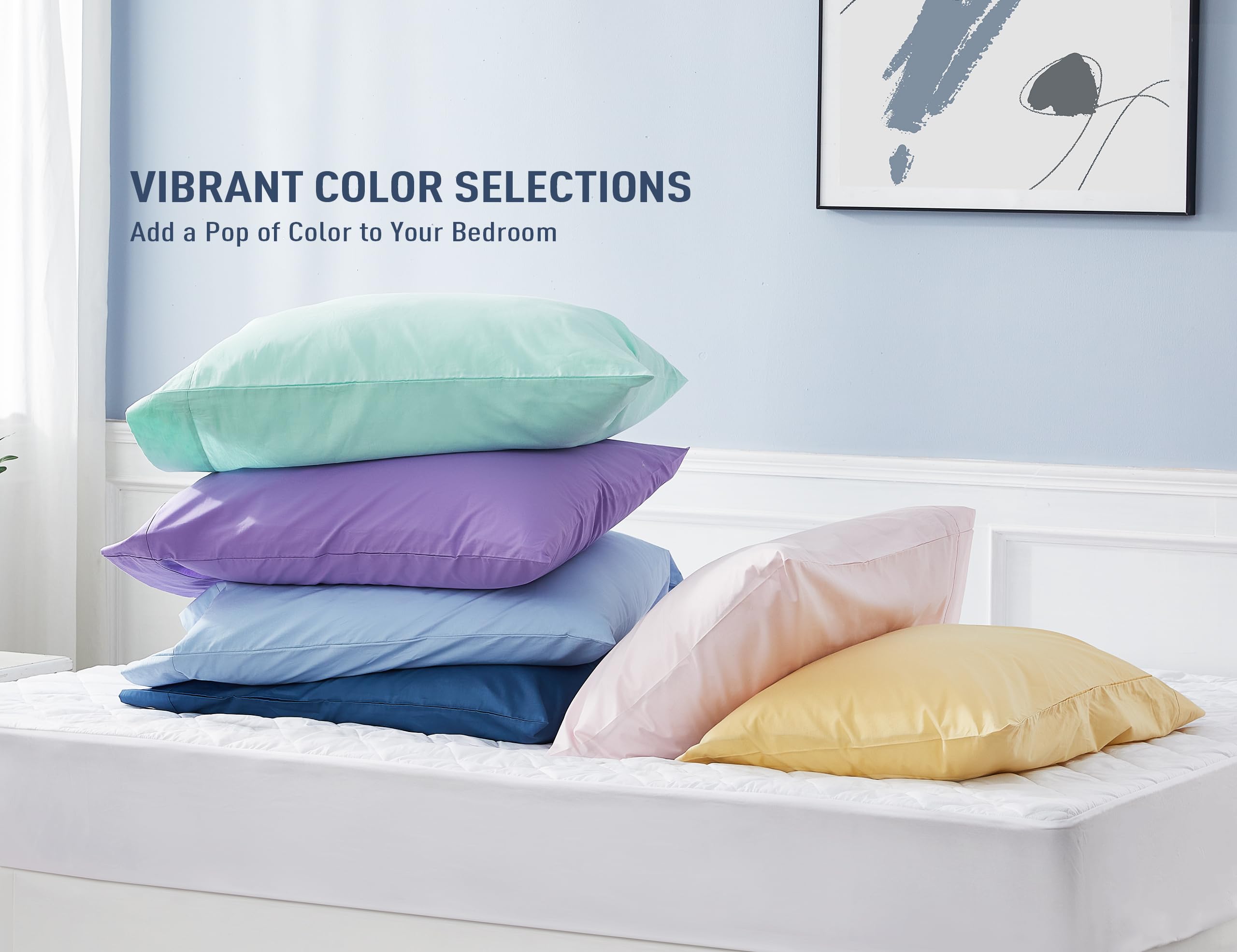 Premium Cotton Percale Pillowcases Set of 2 - Standard/Queen Size 20x30 Inches, Hypoallergenic & Breathable Bedding - Soft Pre-Shrunk Pillow Covers for Home, Hotel, or Travel (Purple)