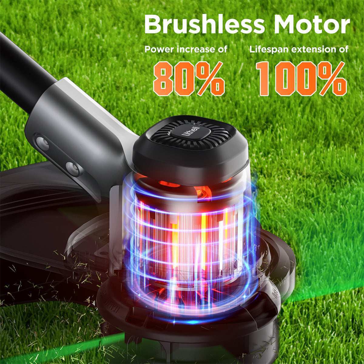 Litheli 40V (2x20V) 14-Inch Brushless Cordless String Trimmer - 2-in-1 Battery Powered Grass Trimmer & Weed Wacker with 2.5Ah Lithium-Ion Battery - Perfect for Lawn Care, Yard Maintenance & Landscaping