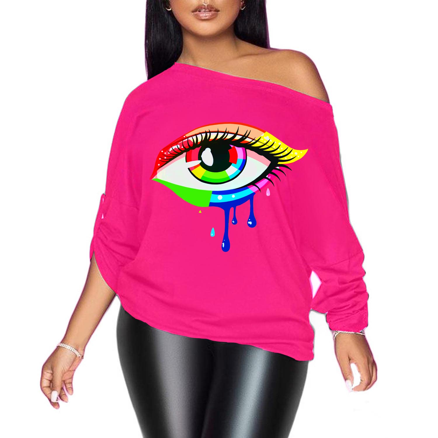 PESION Women's Off The Shoulder Tops - Sexy Shiny Metallic Long Sleeve Blouse for Party, Club, Date Night & Casual Wear | Fashion Graphic T-Shirt for Women