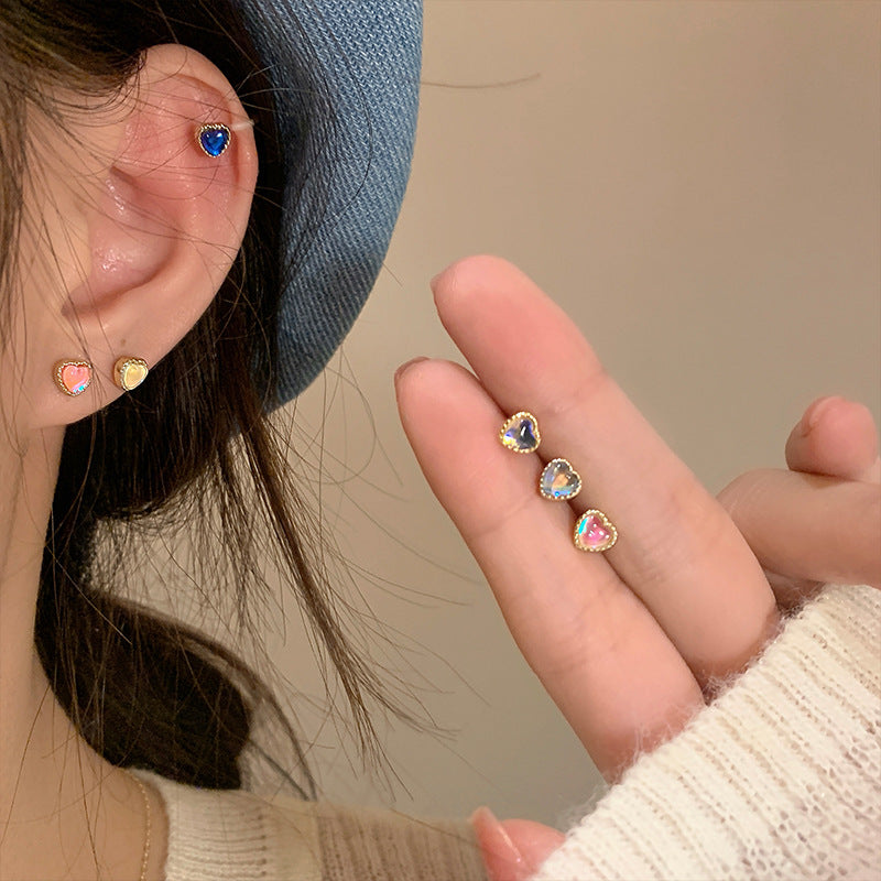 20G Rose Gold Simulated Opal Heart Daith Tragus Stud Earrings for Women | Cartilage, Helix, Lobe Piercing Jewelry | Perfect for Everyday Wear & Special Occasions