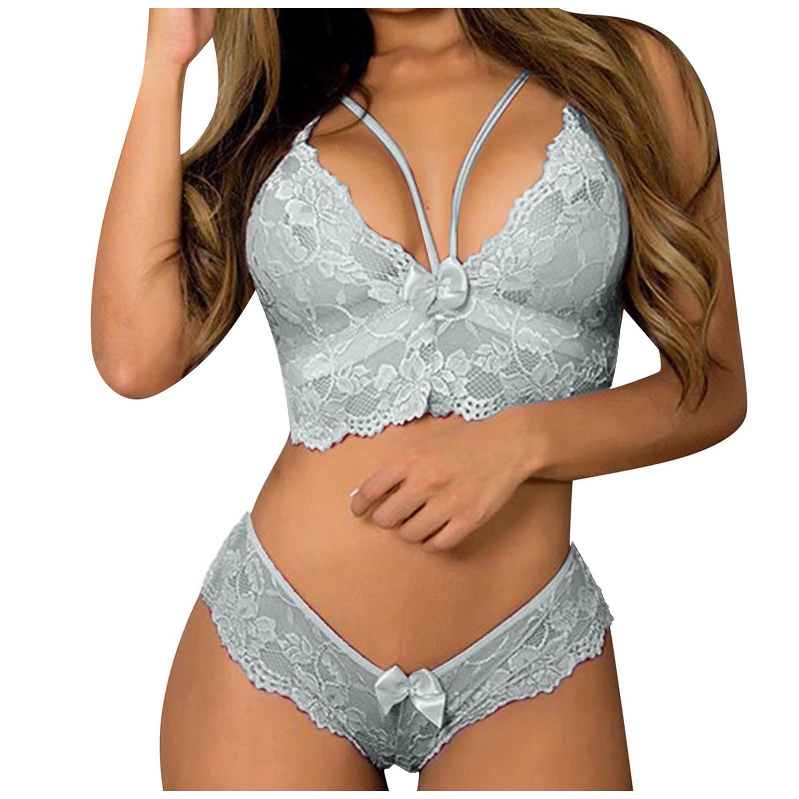 Mebamook Women's Sunflower Lace See-Through Underwear & Pajama Set - Sexy Lingerie for Sleepwear, Boudoir & Romantic Occasions