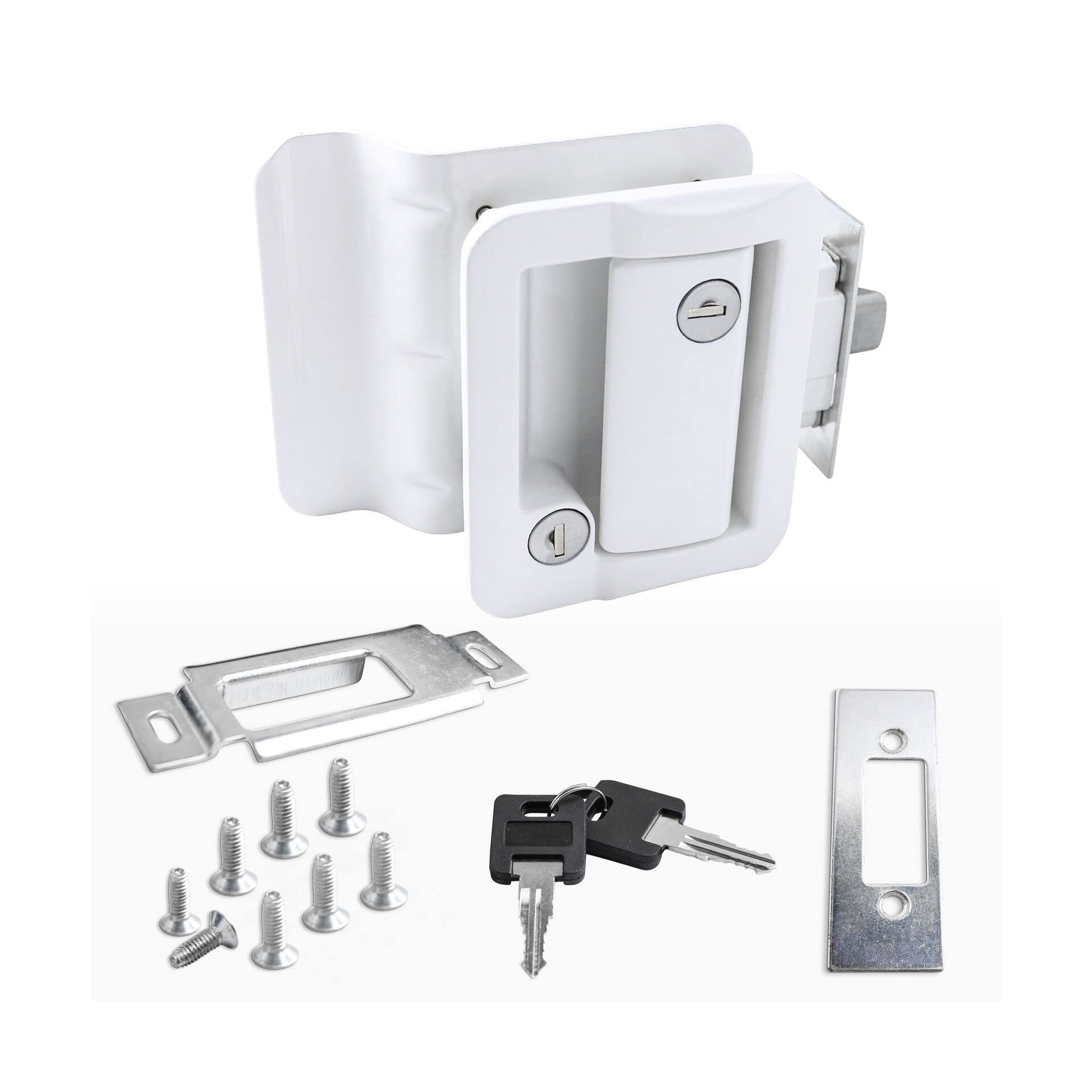White RV Entry Door Lock Handle Knob with Deadbolt for Camper & Travel Trailer - Secure Keyed Entry for Motorhomes, Fifth Wheels & Mobile Homes | Ideal for Outdoor Adventures & Road Trips