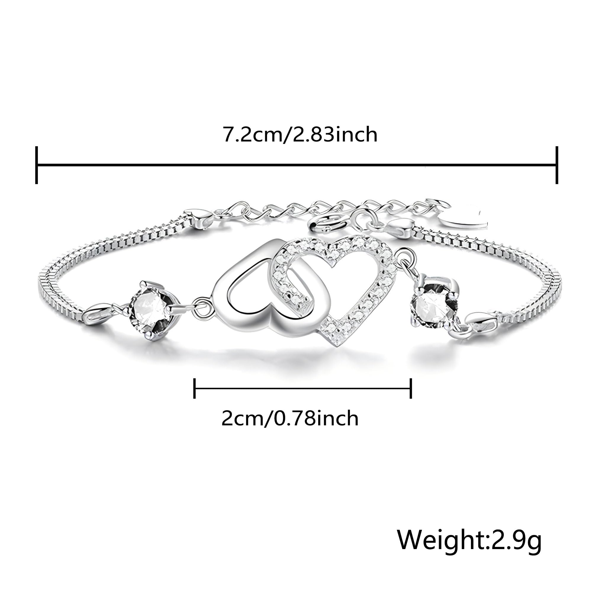 Mcaeou Sterling Silver S925 Love Heart Bracelet for Women & Teen Girls - Adjustable Heart Shaped Crystal Slider Bracelet with Zircon - Perfect Gift for Valentine's Day, Anniversary, Birthday & Everyday Wear