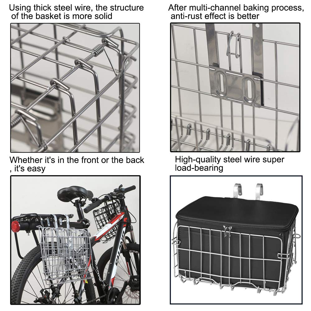 GLE2016 Rust-Proof Detachable Folding Bike Basket - Front & Rear Mount with Handles | Easy Installation for Mountain Bikes & Commuter Bikes | Perfect for Groceries, Picnics & Outdoor Adventures