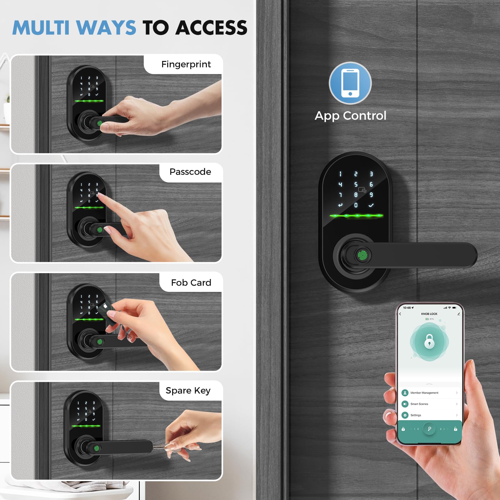 Smart Keyless Entry Door Lock with Fingerprint & Keypad - WiFi App Remote Control, Auto Lock, Easy Installation for Front Door Security - Perfect for Homes, Apartments & Vacation Rentals