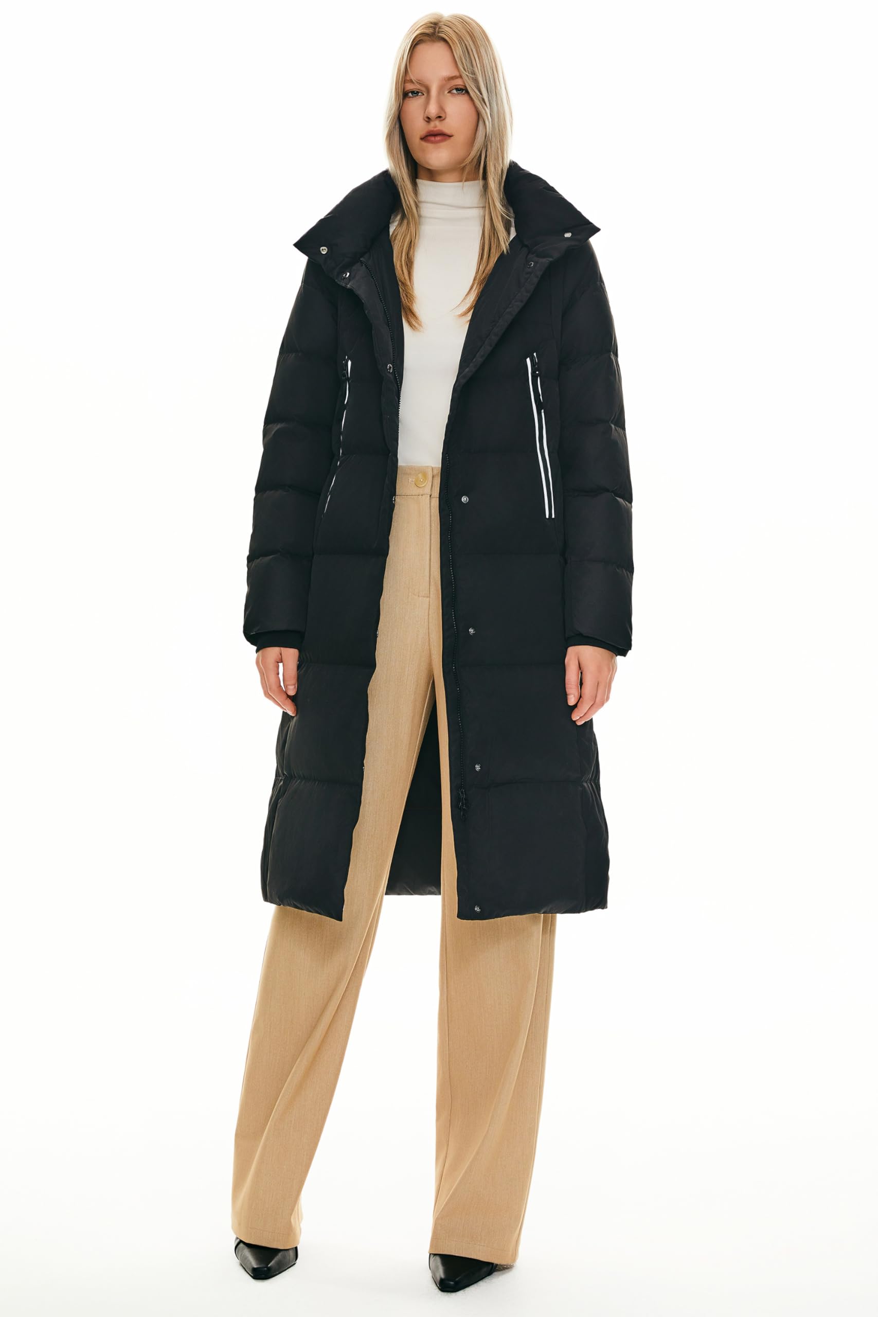Orolay Women's Thickened Long Down Jacket - Winter Warm Hooded Puffer Coat with Side Zipper for Outdoor Activities, Skiing & Cold Weather Protection