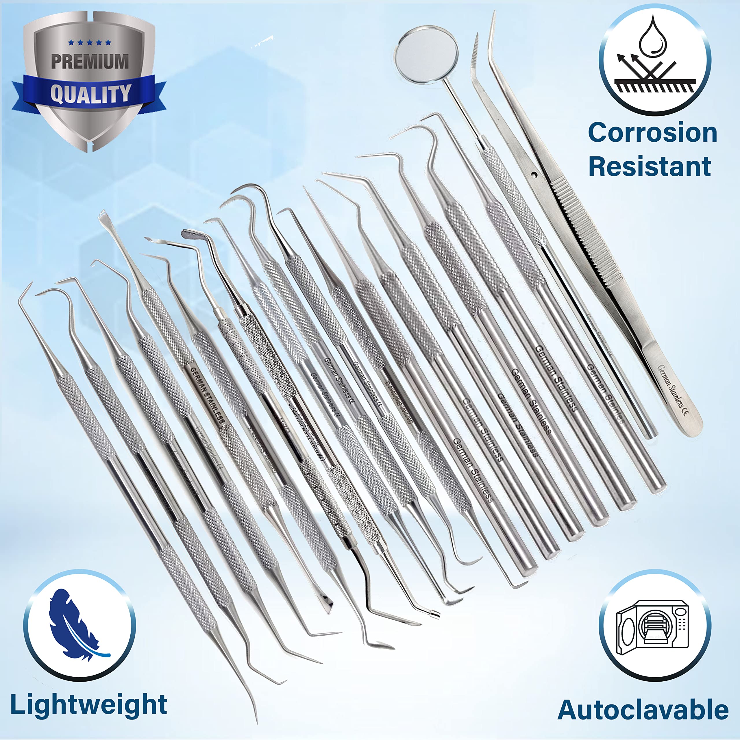 Premium Stainless Steel Dental Probe & Scaler Set - Double Ended Scraper & Explorer Kit for Dentists (20-Piece) - Perfect for Dental Clinics, Oral Exams & Tartar Removal