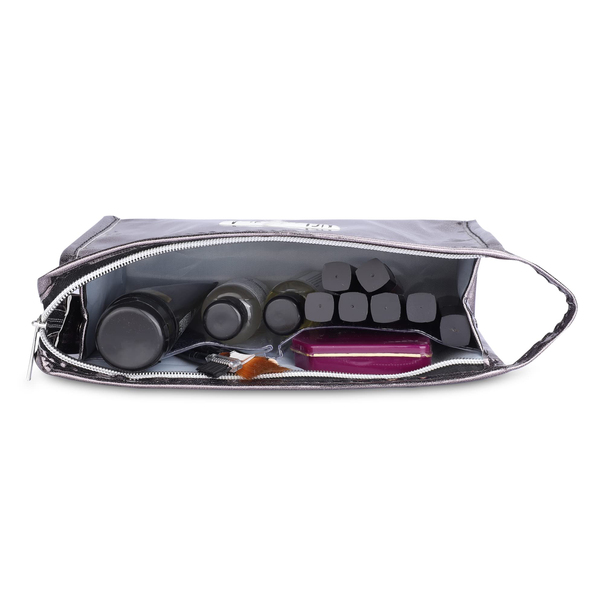 NFI Essentials Reflective Makeup Pouch for Women - Waterproof Cosmetic Bag, Travel Toiletry Organizer for Makeup Brushes & Accessories - Perfect for Gym, Travel, and Everyday Use
