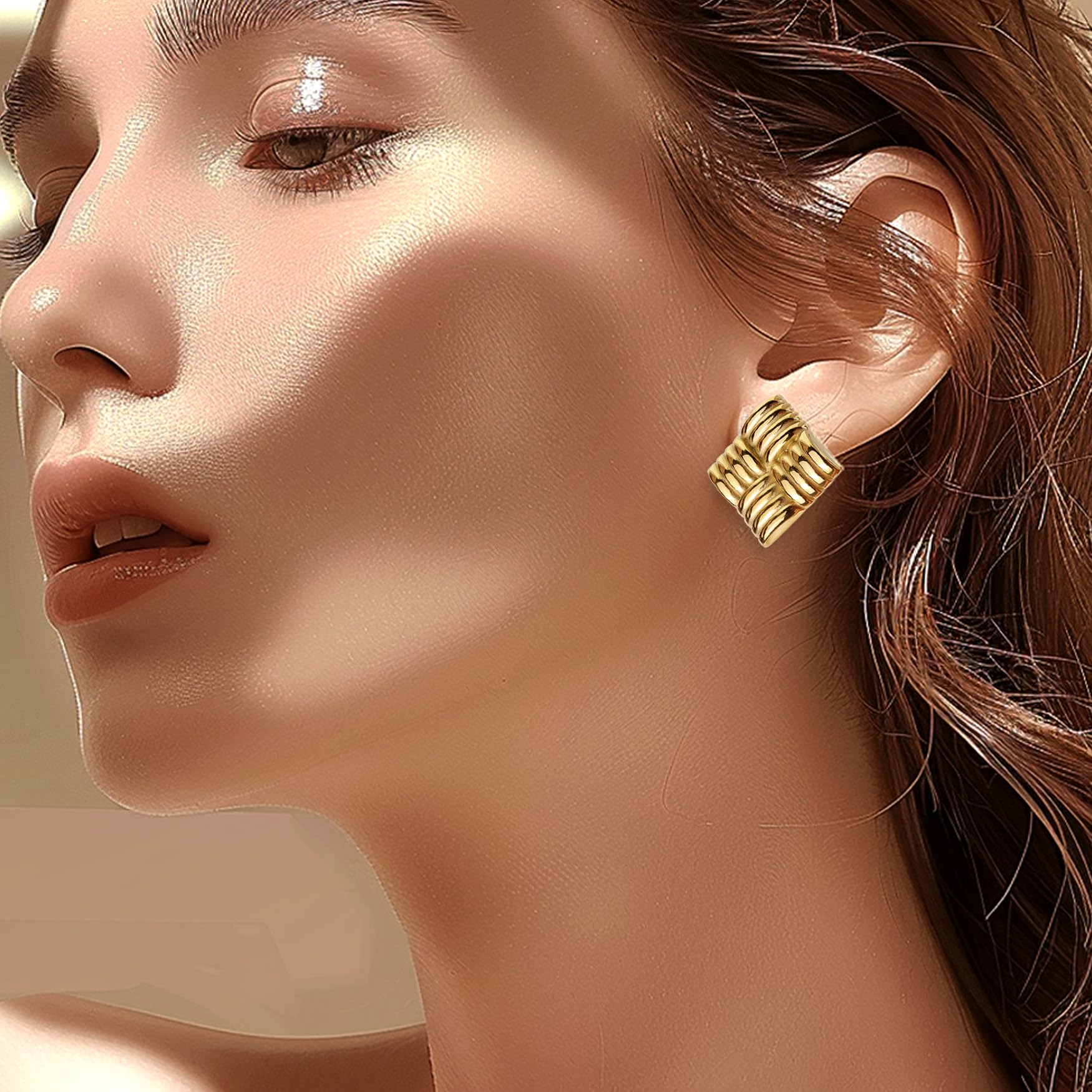 Trendy Chunky Large Square Stud Earrings for Women - Lightweight Hypoallergenic Geometric Statement Jewelry | Rectangle Textured Earrings for Prom, Party & Gift Giving | Fashion Accessories for Everyday Wear