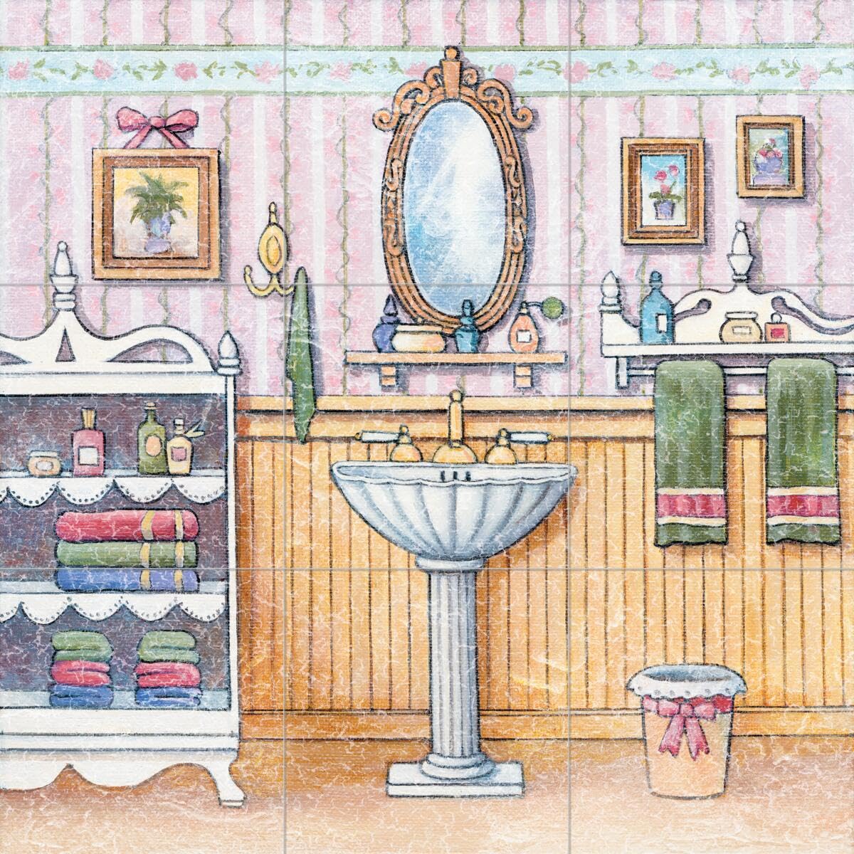 Vintage Ceramic Backsplash Tile Mural for Bathroom, Kitchen & Shower - John Zaccheo Design - Waterproof & Easy to Clean - Perfect for Home Renovation & DIY Projects