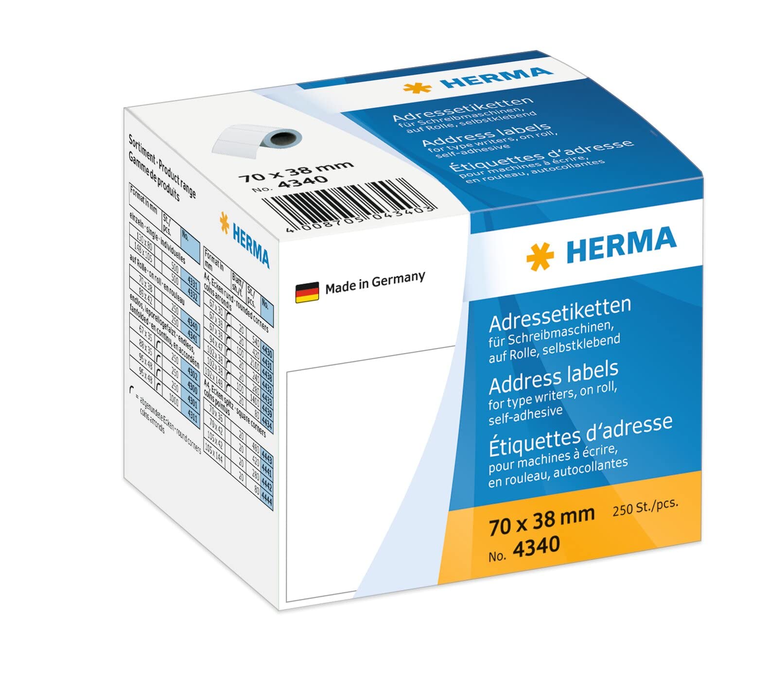 Herma 70x38mm White Address Labels - 250 Pack for Mailing & Shipping